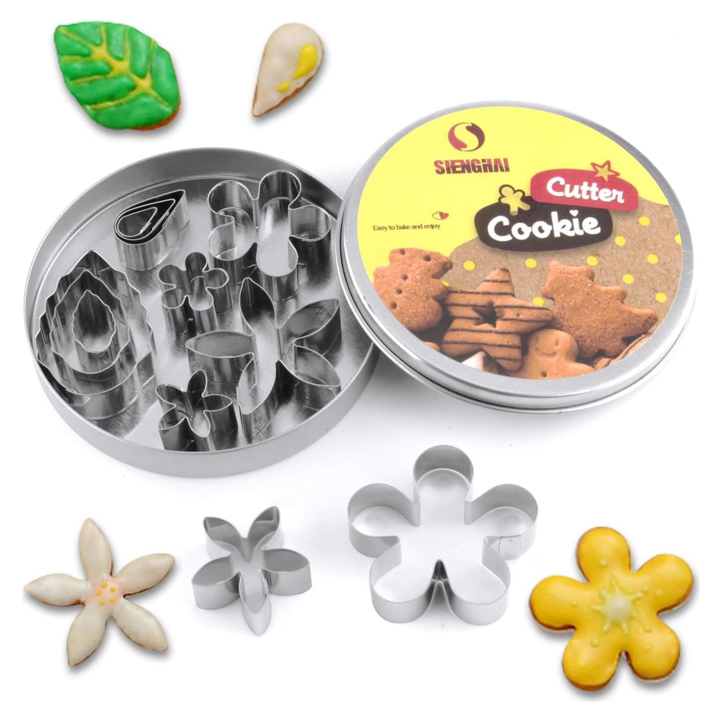 Juego de 12 Cortadores de Galletas Mini Flor y Hoja SurgeHai