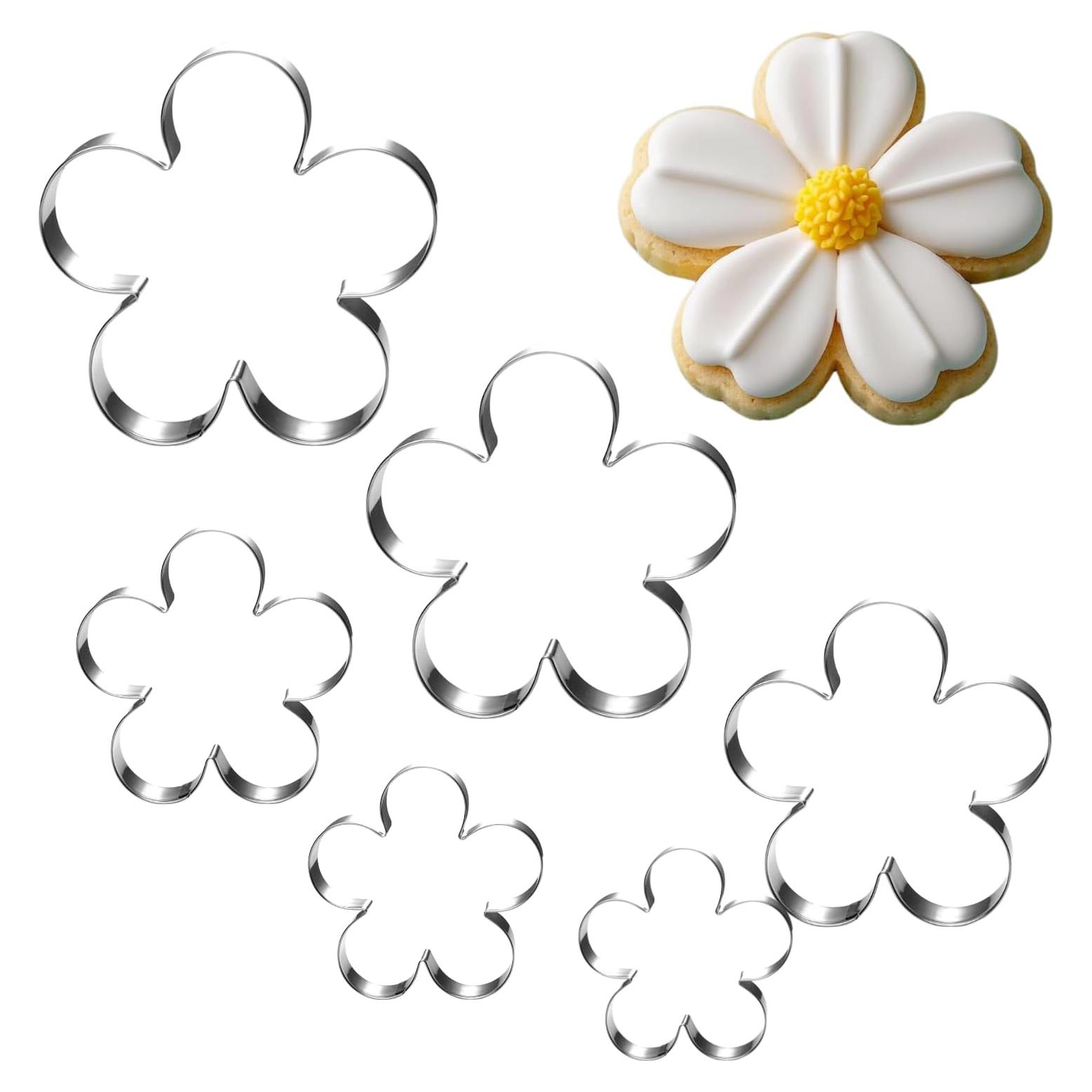 Juego de Cortadores de Galletas Auktosmn Flor Acero Inoxidable 6 Piezas