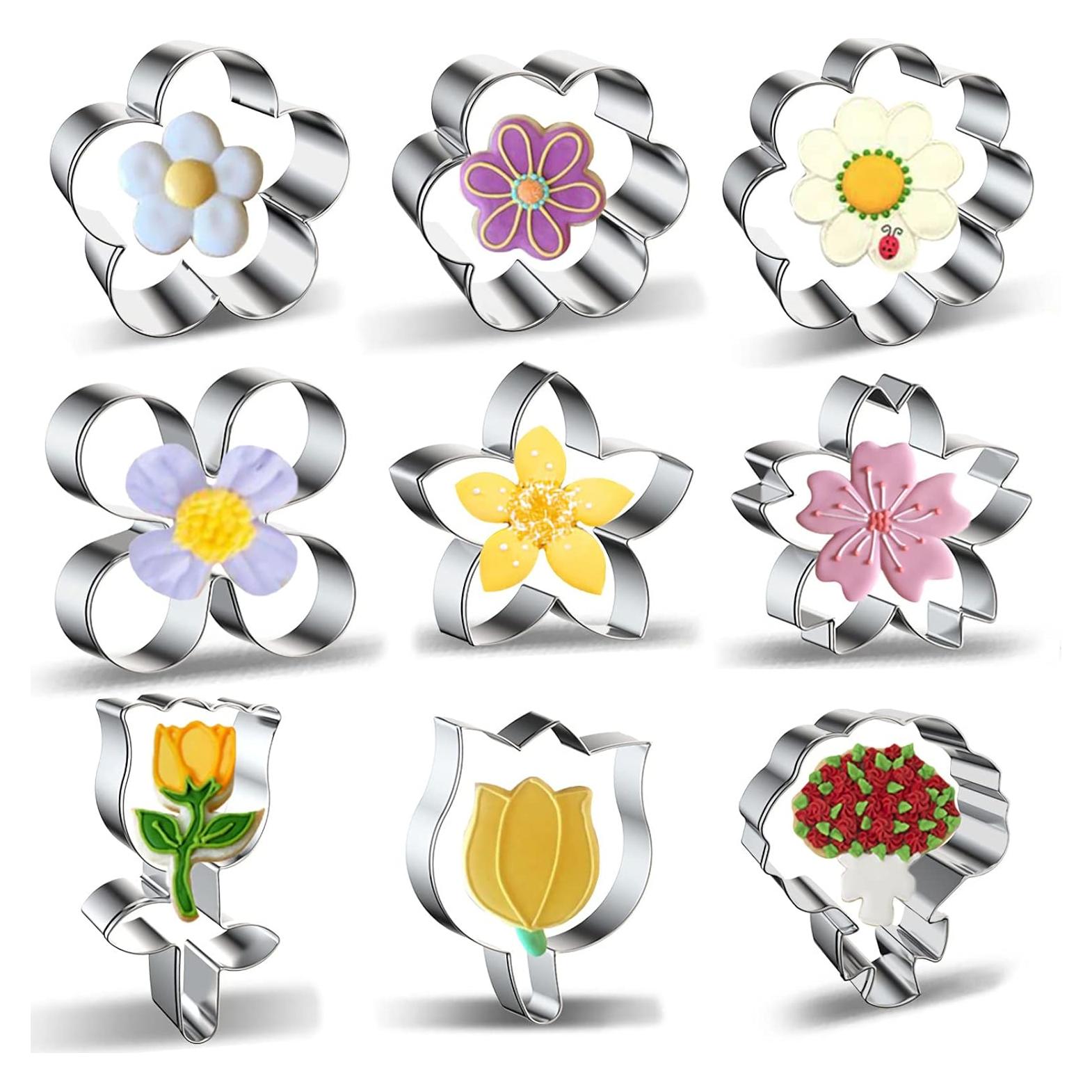 Juego de Cortadores de Galletas Florales Xzhloym 9 Piezas Acero Inoxidable