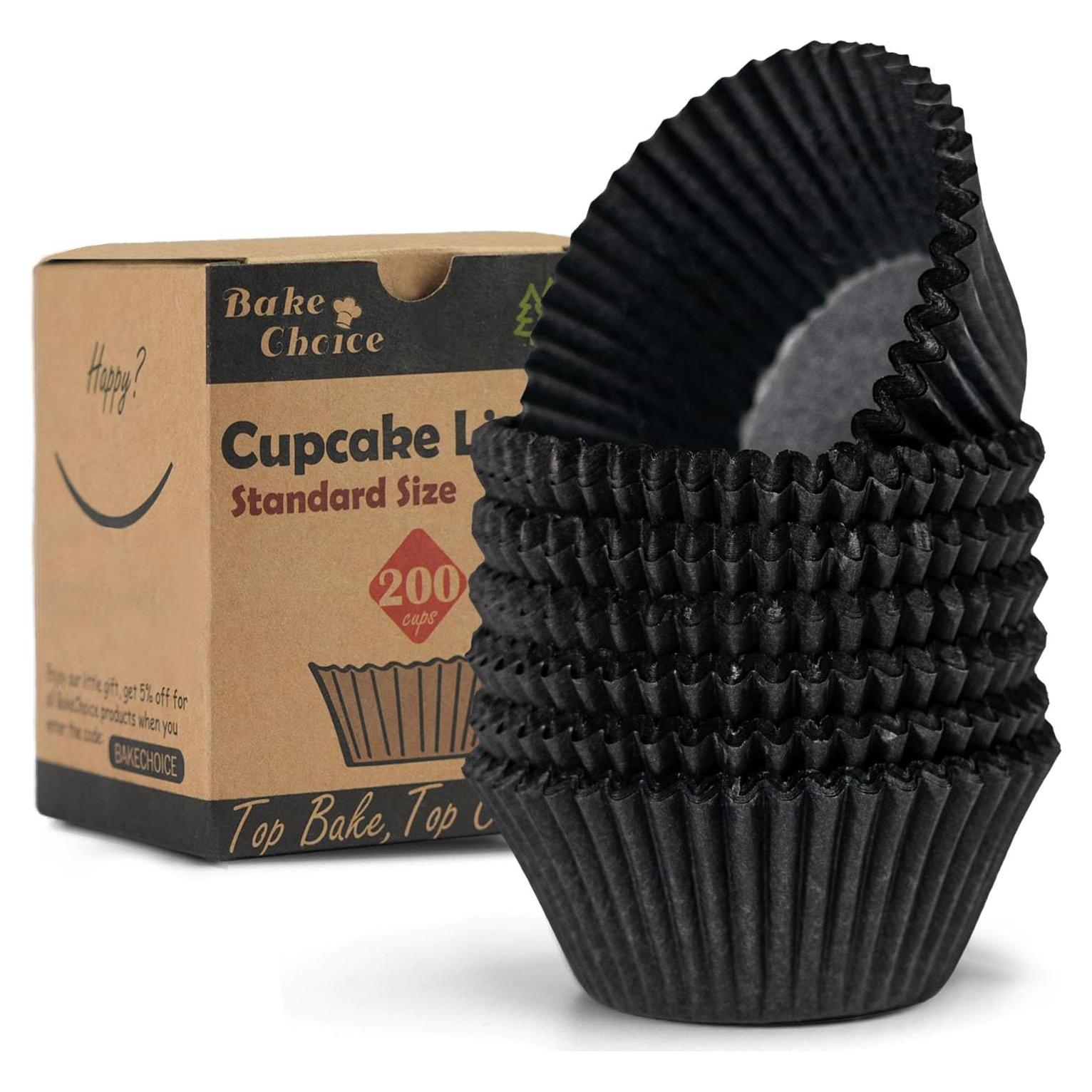 200 Forros de Cupcake Negros Bake Choice - Papel Pergamino Antiadherente