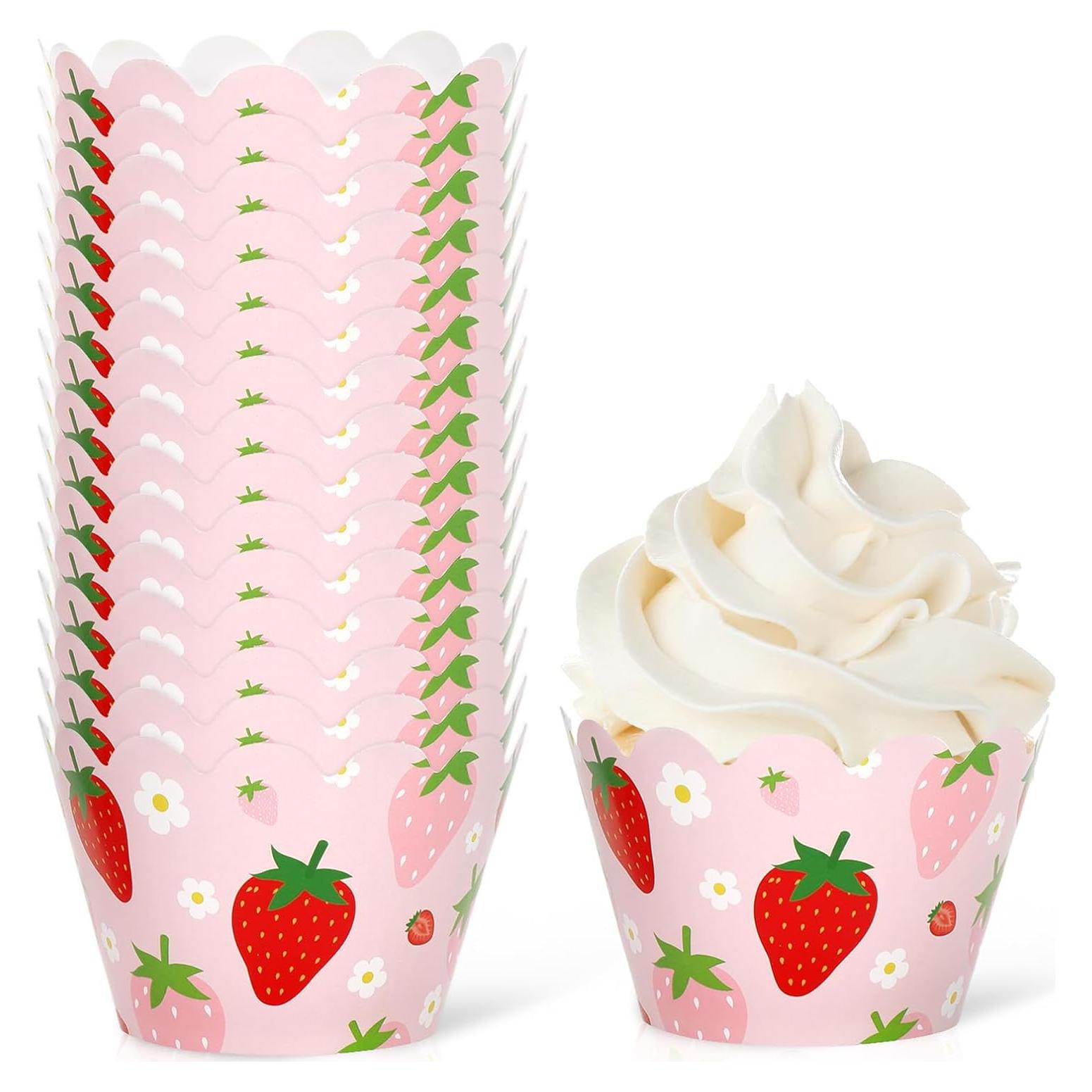 Envolturas de Cupcake Fresa Whaline 36 Piezas 7.8 cm