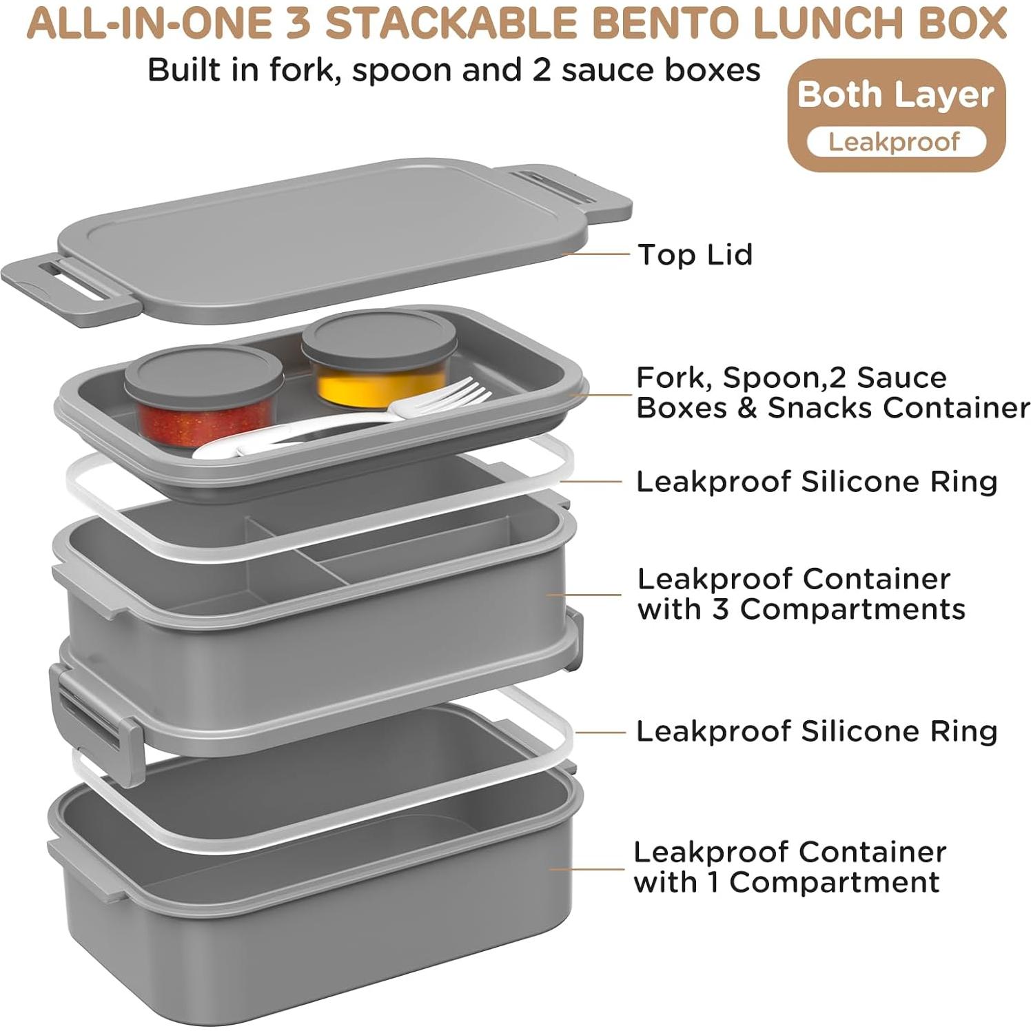 Caja de Almuerzo Bento DaCool 74 OZ Apilable a Prueba de Fugas