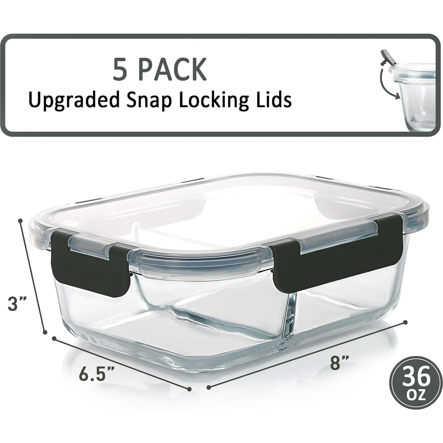 Contenedores de Vidrio MCIRCO 5-Pack 1.07L 2 Compartimentos