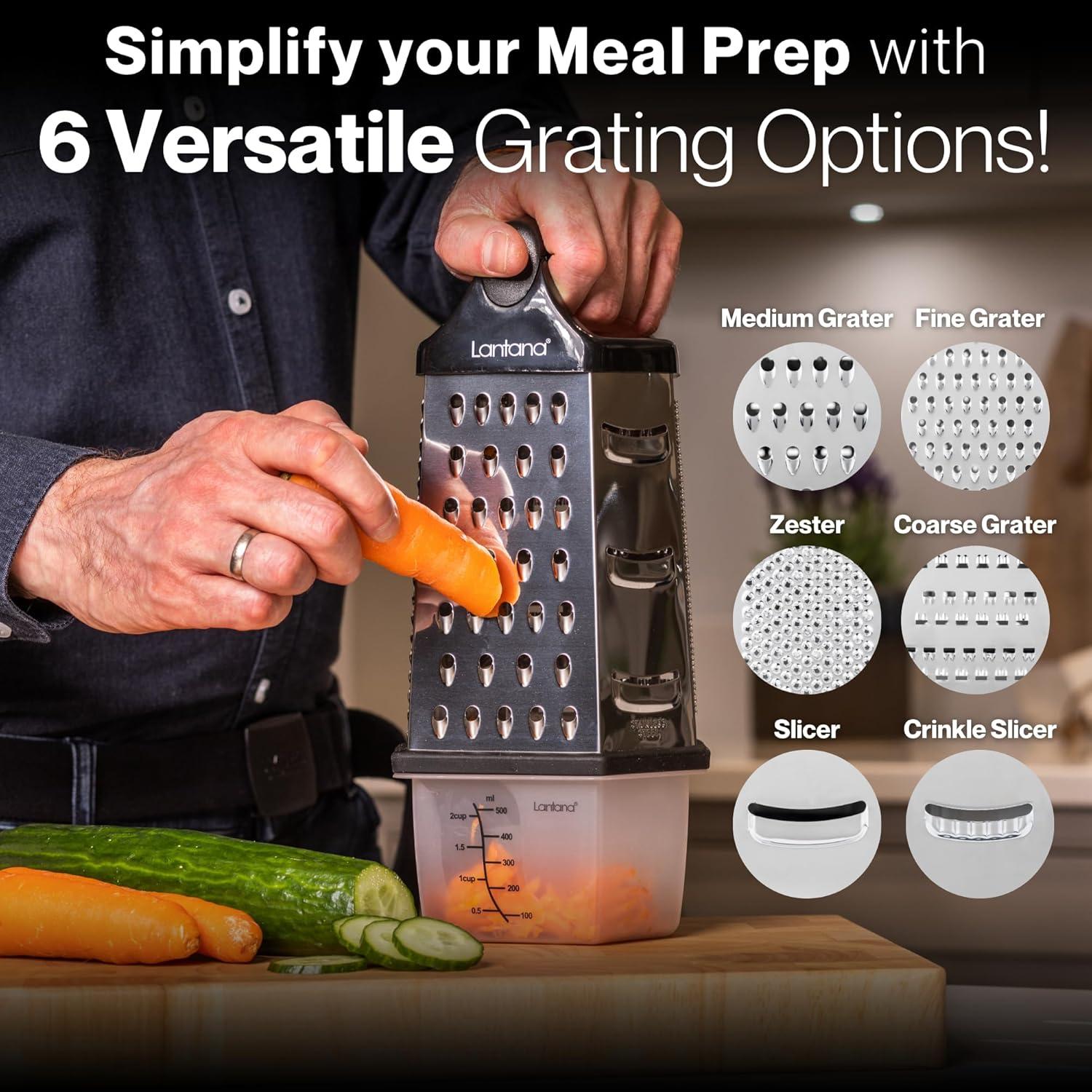 Rallador de Queso Lantana 6 en 1 con Contenedor y Tapa