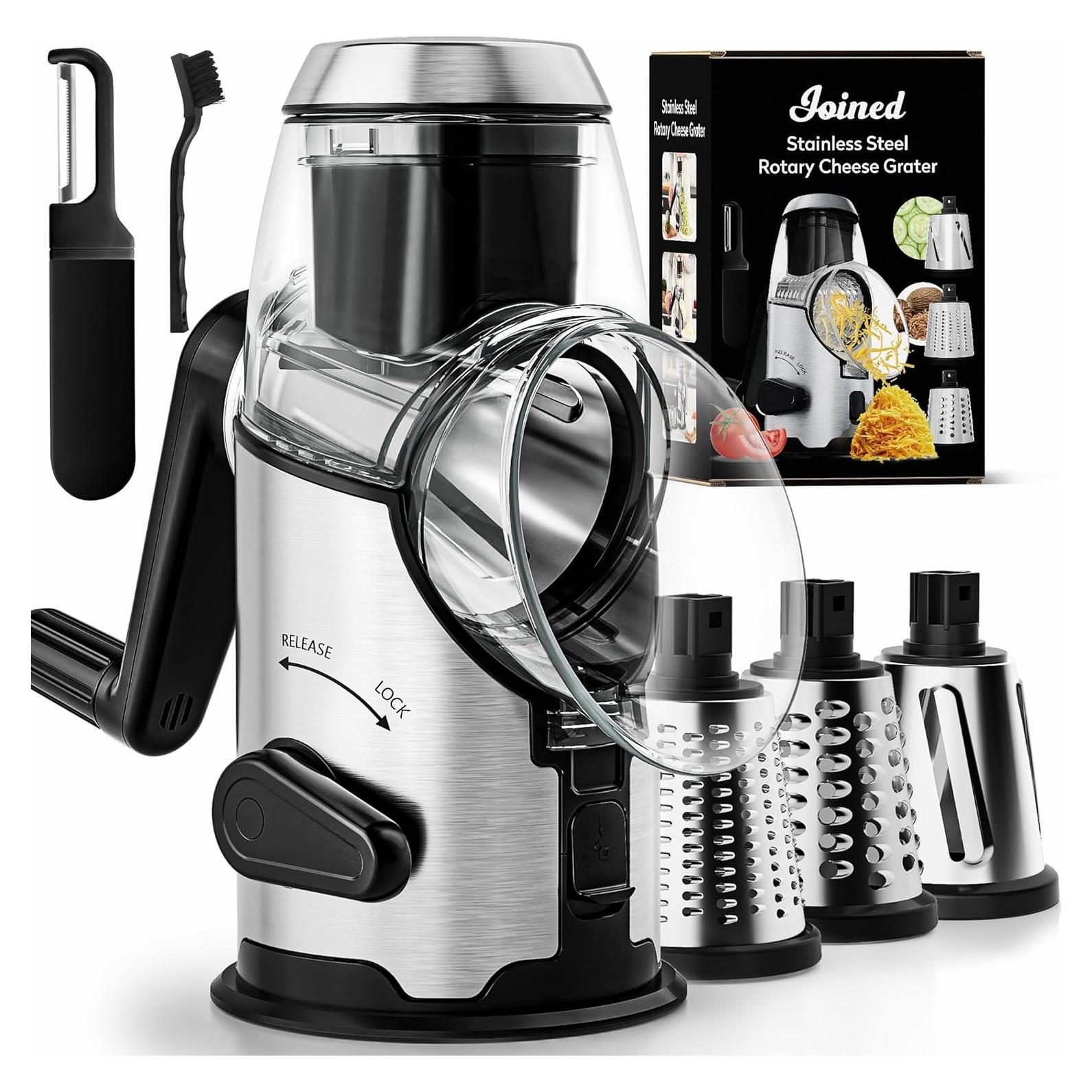Rallador de Queso Rotativo Unido con Mango y 3 Cuchillas