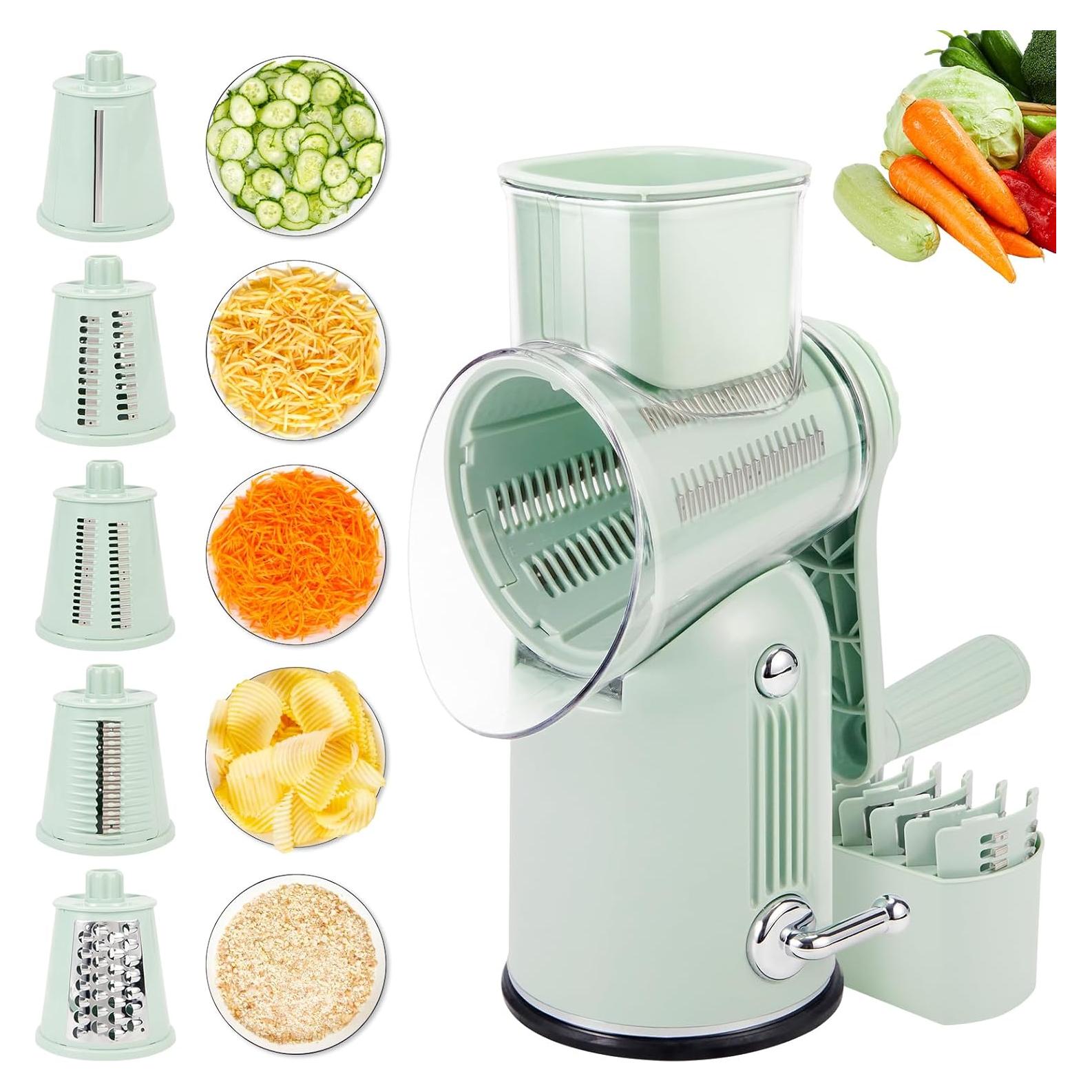 Rallador de Queso Rotativo PDAENLKY 5 en 1 con Succión Verde