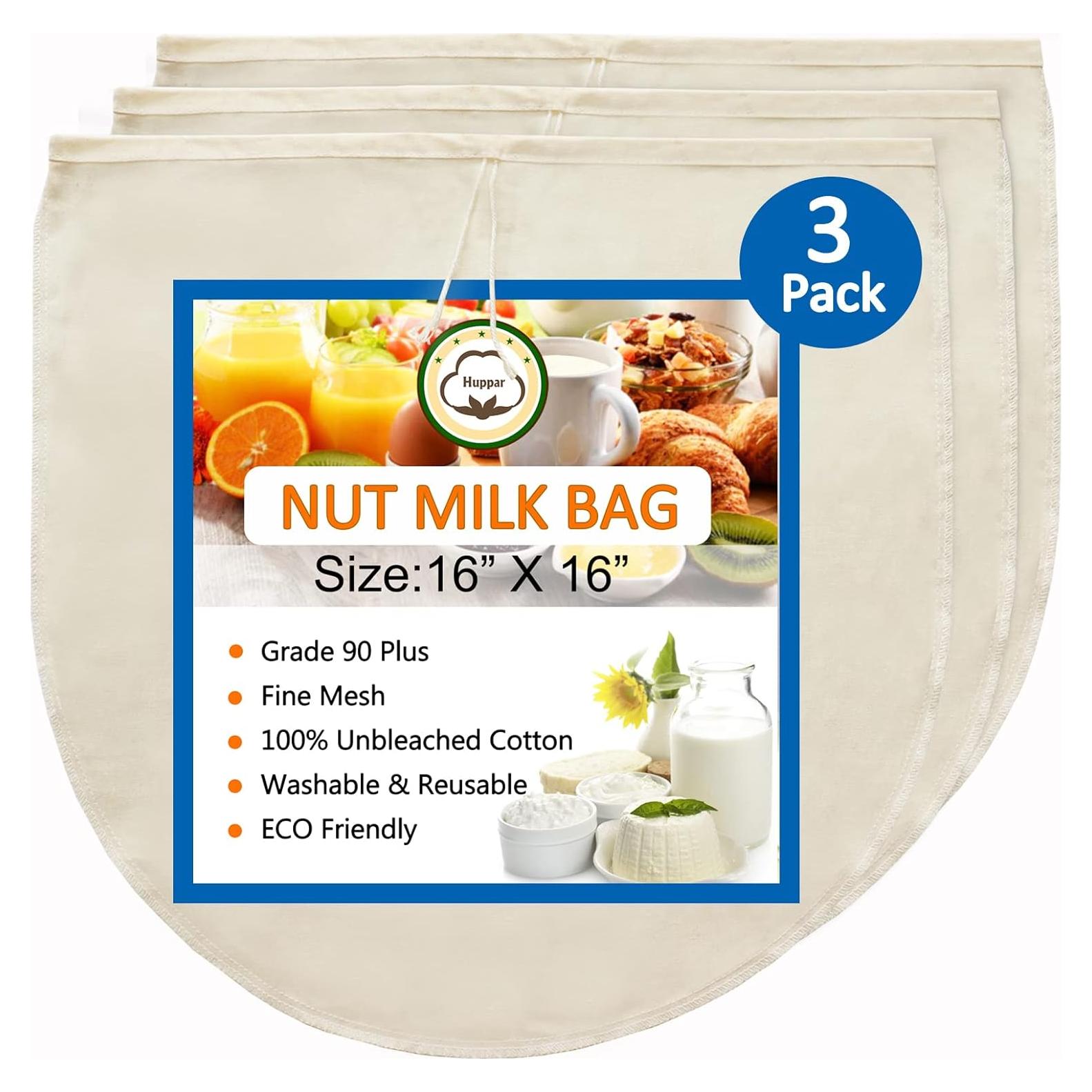 Paquete de 3 bolsas de leche de nuez Huppar 40.64x40.64cm algodón