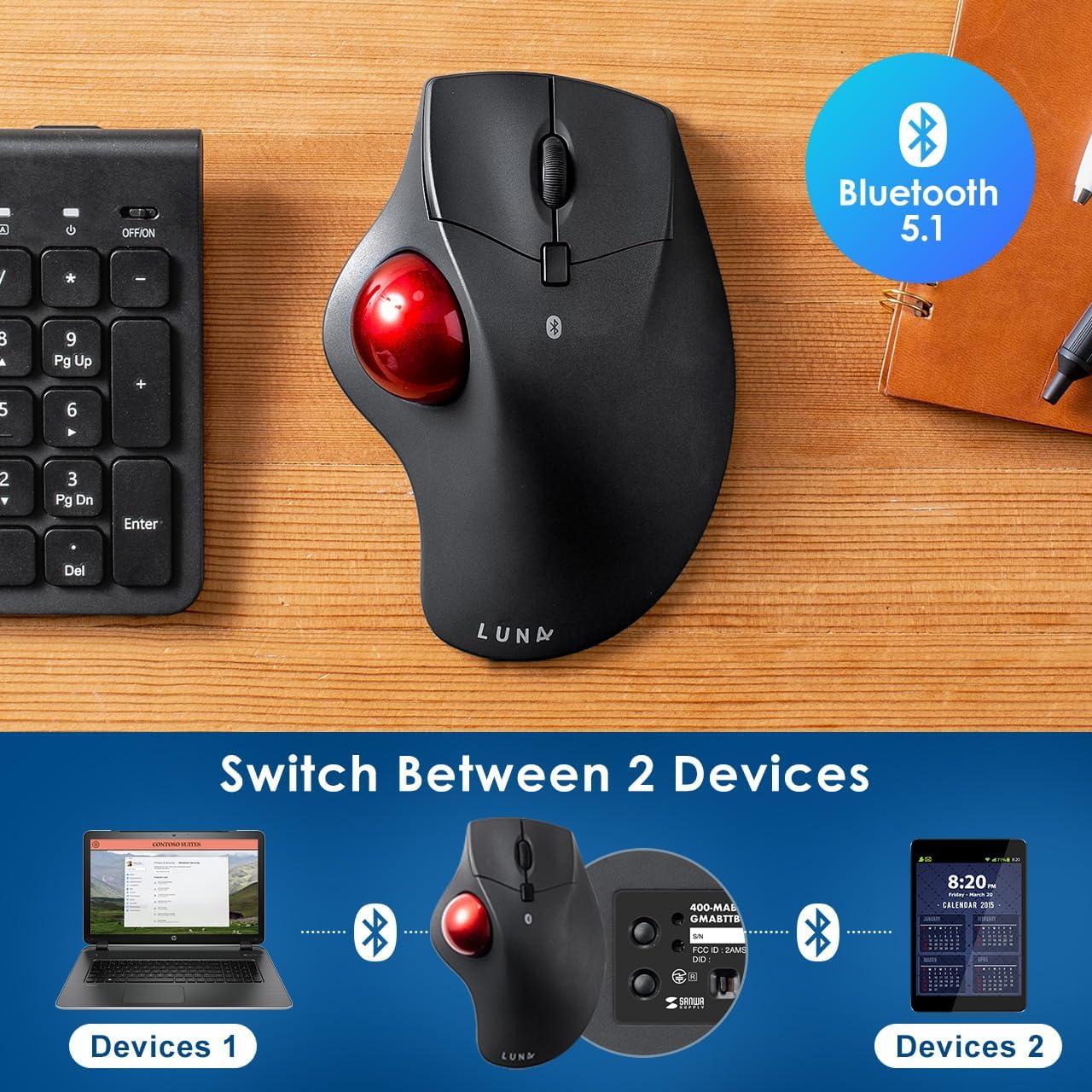 SANWA Ratón Trackball Ergonómico Bluetooth 40mm 600-1600 DPI