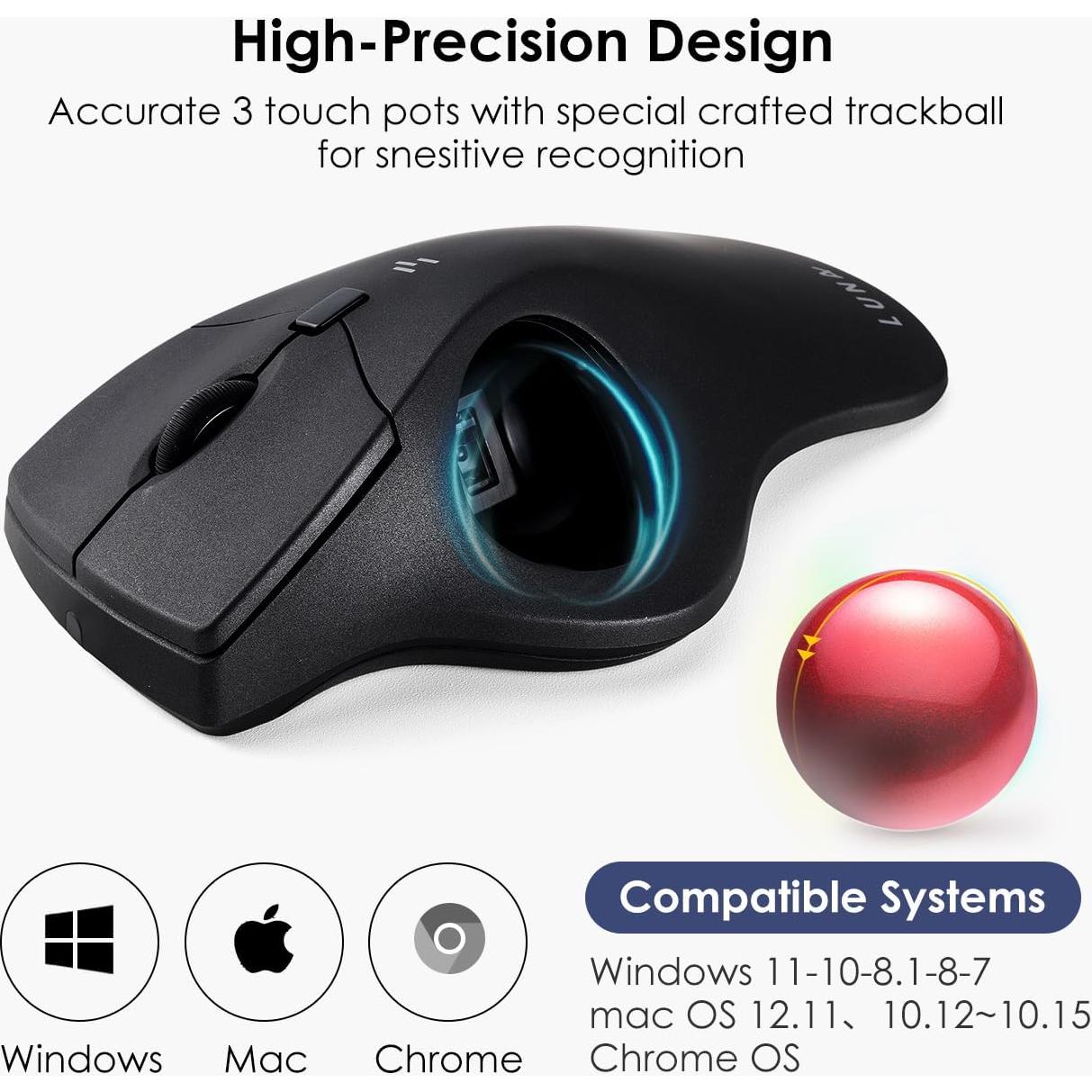 SANWA Ratón Trackball Ergonómico Bluetooth 40mm 600-1600 DPI