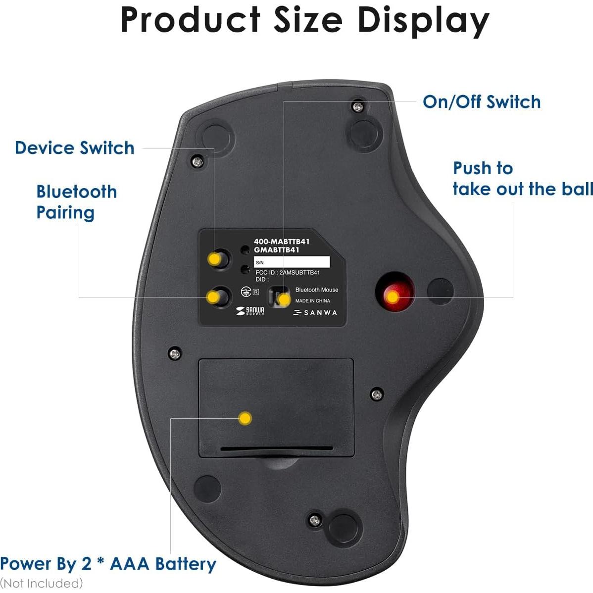 SANWA Ratón Trackball Ergonómico Bluetooth 40mm 600-1600 DPI