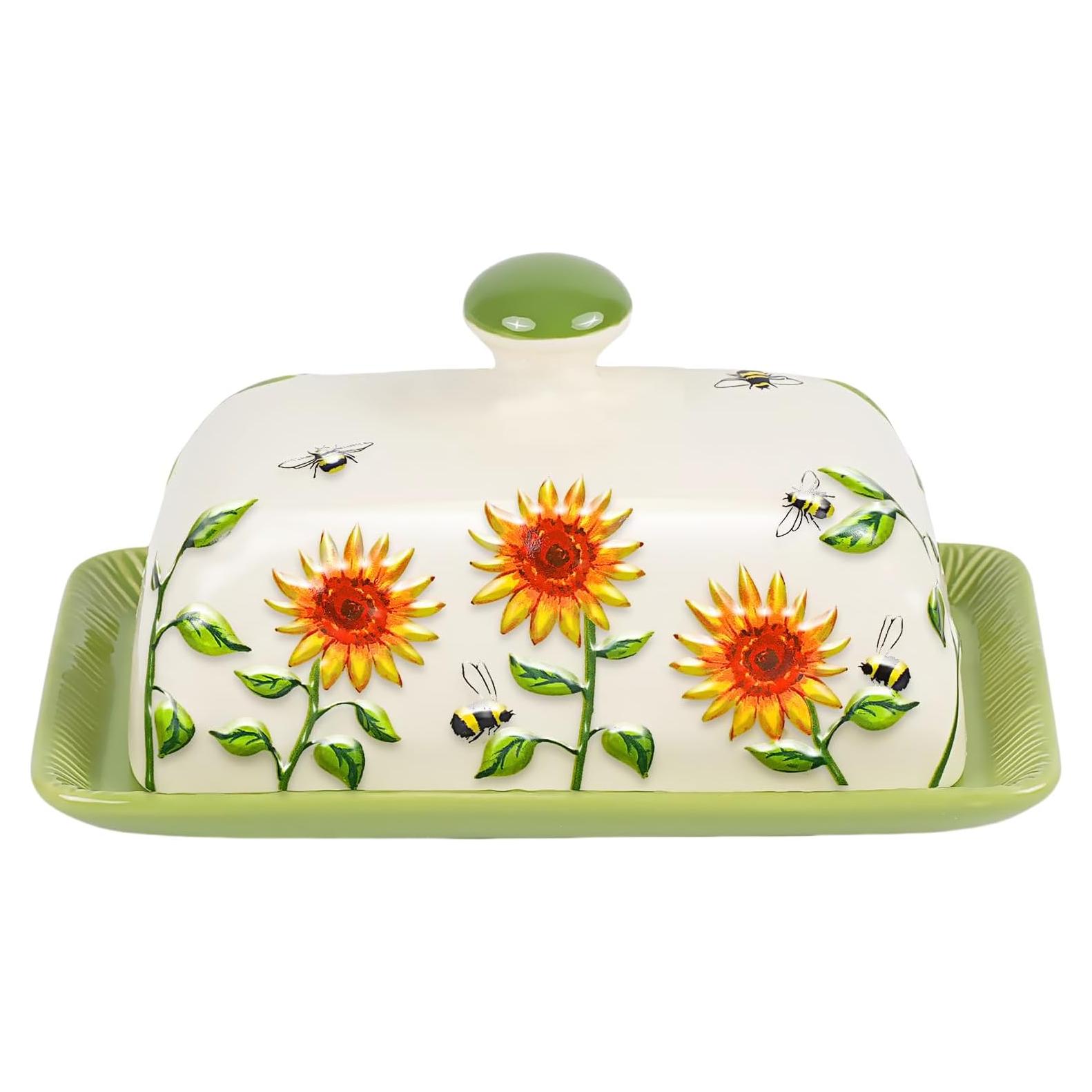 Plato de Mantequilla con Tapa CADVJXZ Girasol 19.05x10.92 cm