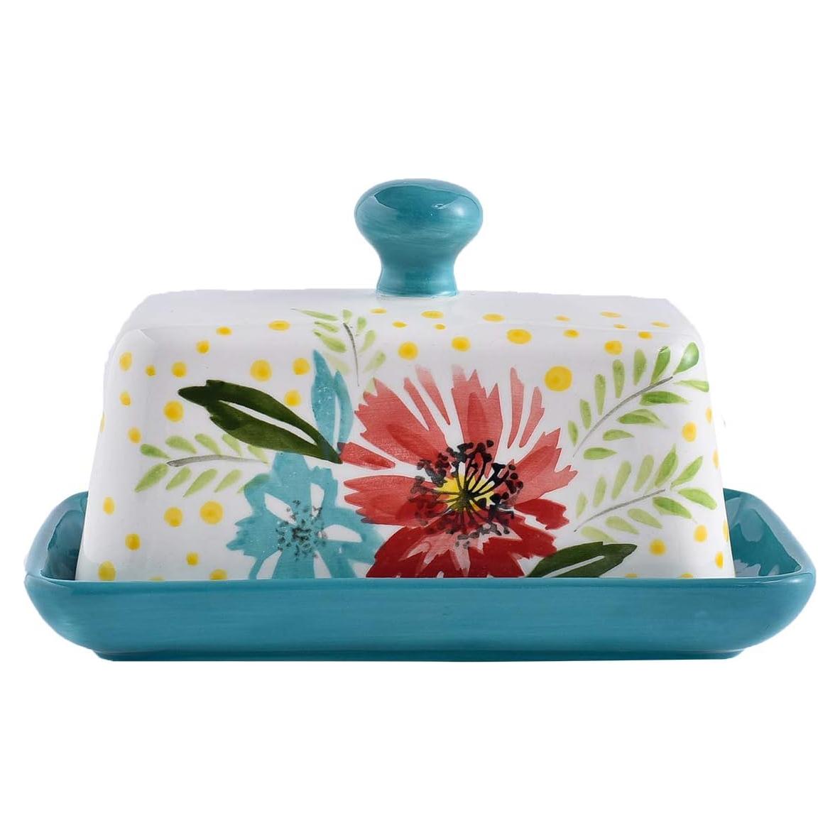 Plato de Mantequilla Wisenvoy Cerámica Floral con Tapa 17.8cm