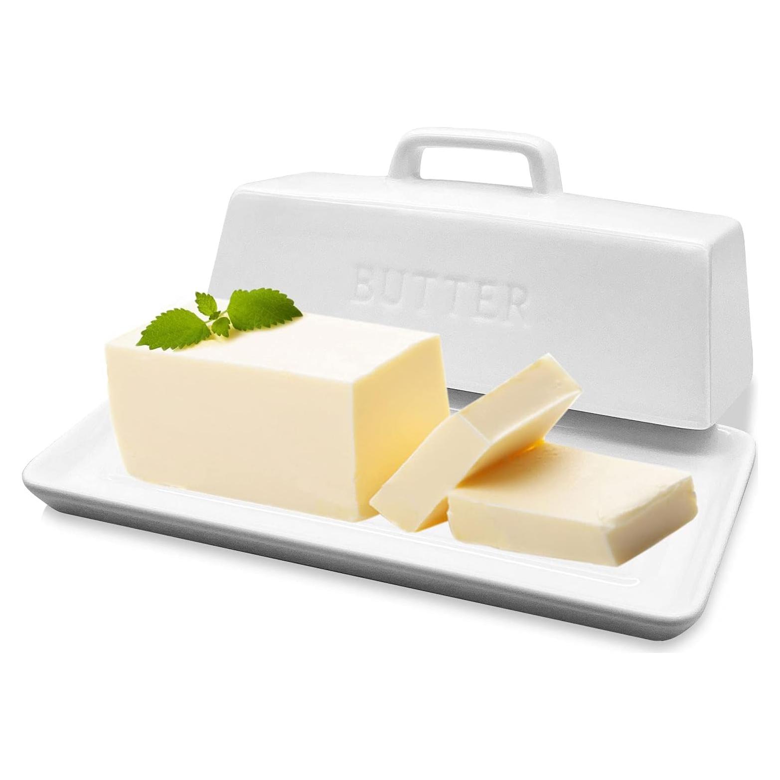 Plato de Mantequilla Gute con Tapa de Cerámica Blanco 18.8x8.9cm