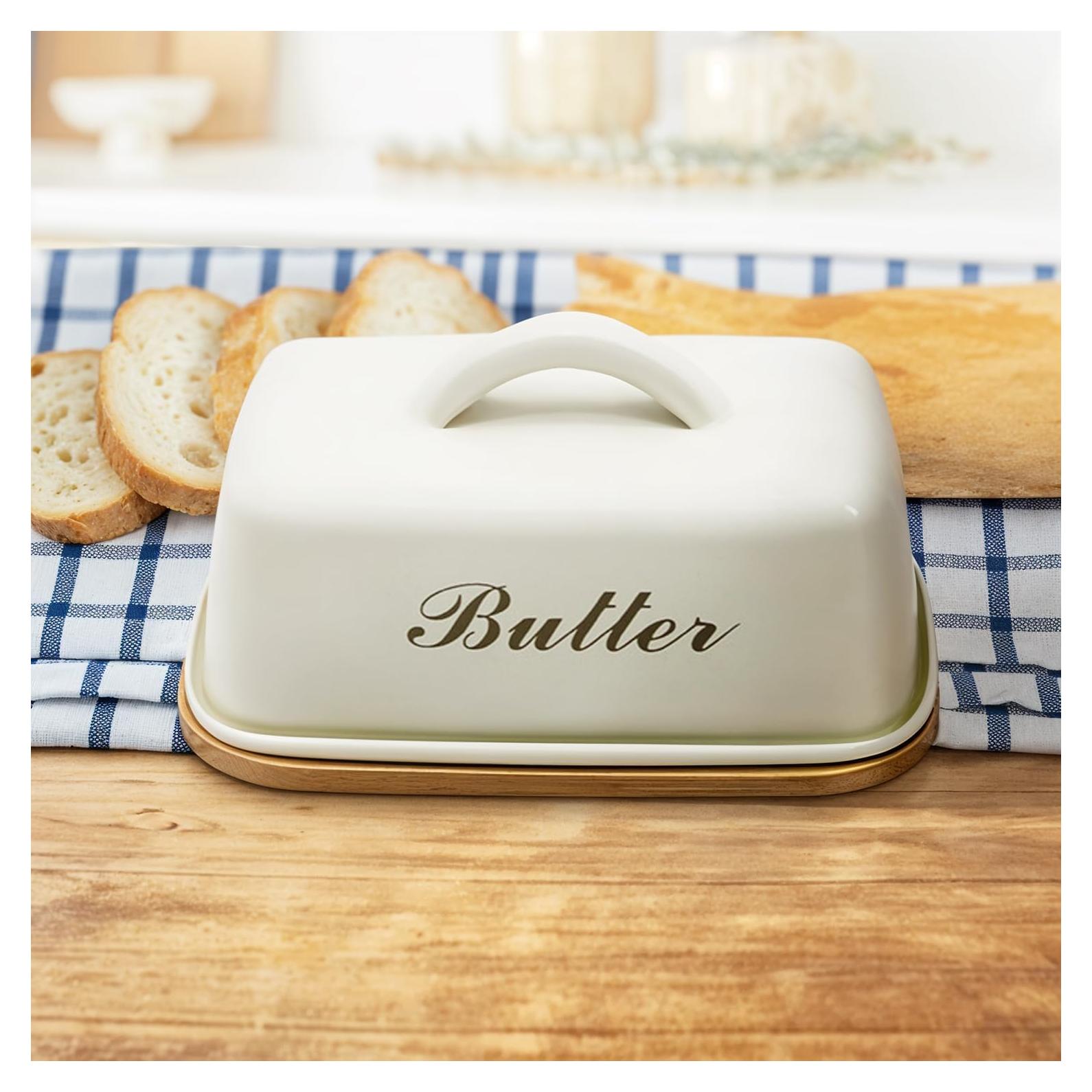 Plato de Mantequilla Plexon con Tapa de Acero y Bambú