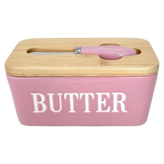 Plato de Mantequilla Domini Rosa con Tapa y Cuchillo 16.5x10.2cm