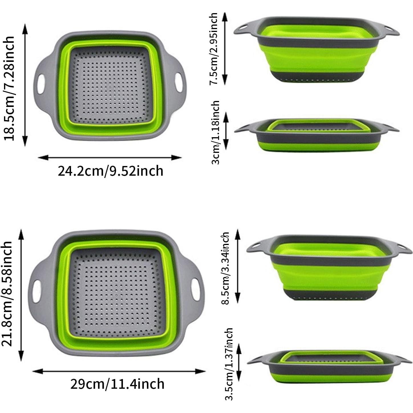 Coladores Plegables de Silicona DQZSY 2 PCS 24.1 y 29.2 cm Verde