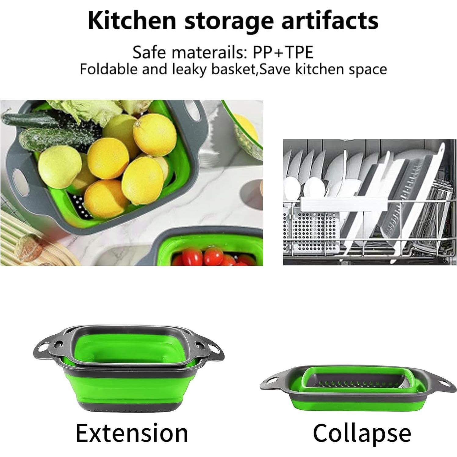 Coladores Plegables de Silicona DQZSY 2 PCS 24.1 y 29.2 cm Verde