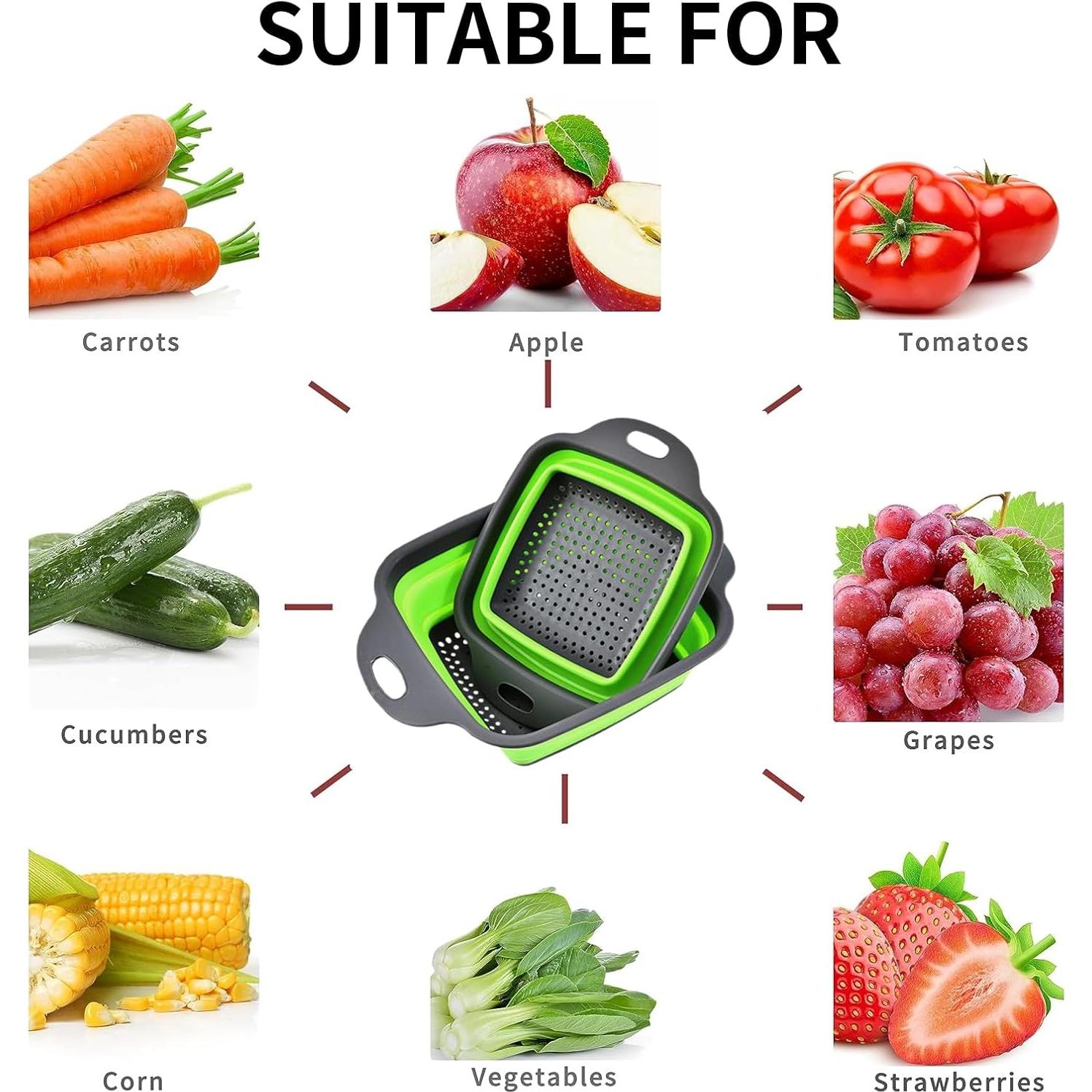 Coladores Plegables de Silicona DQZSY 2 PCS 24.1 y 29.2 cm Verde