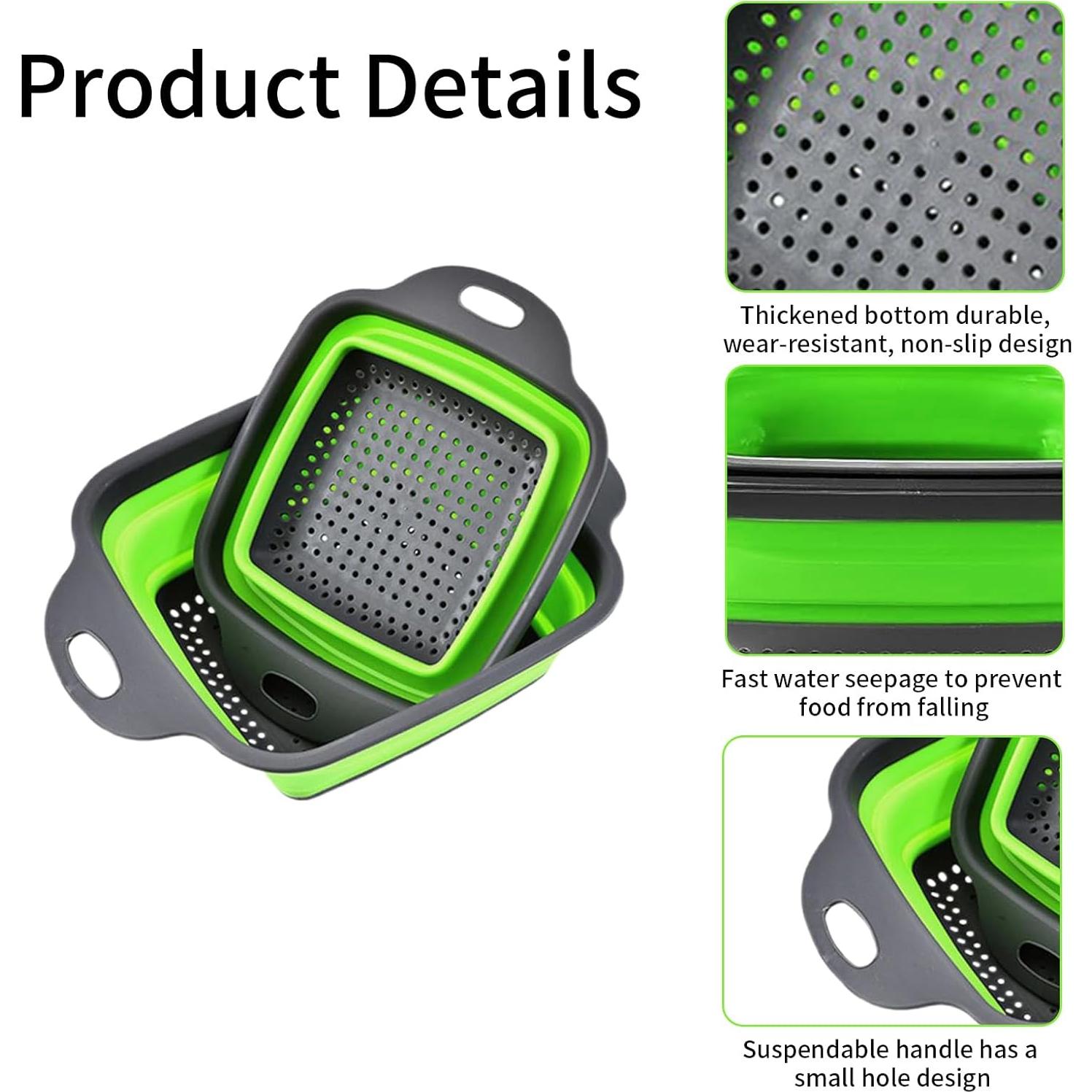 Coladores Plegables de Silicona DQZSY 2 PCS 24.1 y 29.2 cm Verde