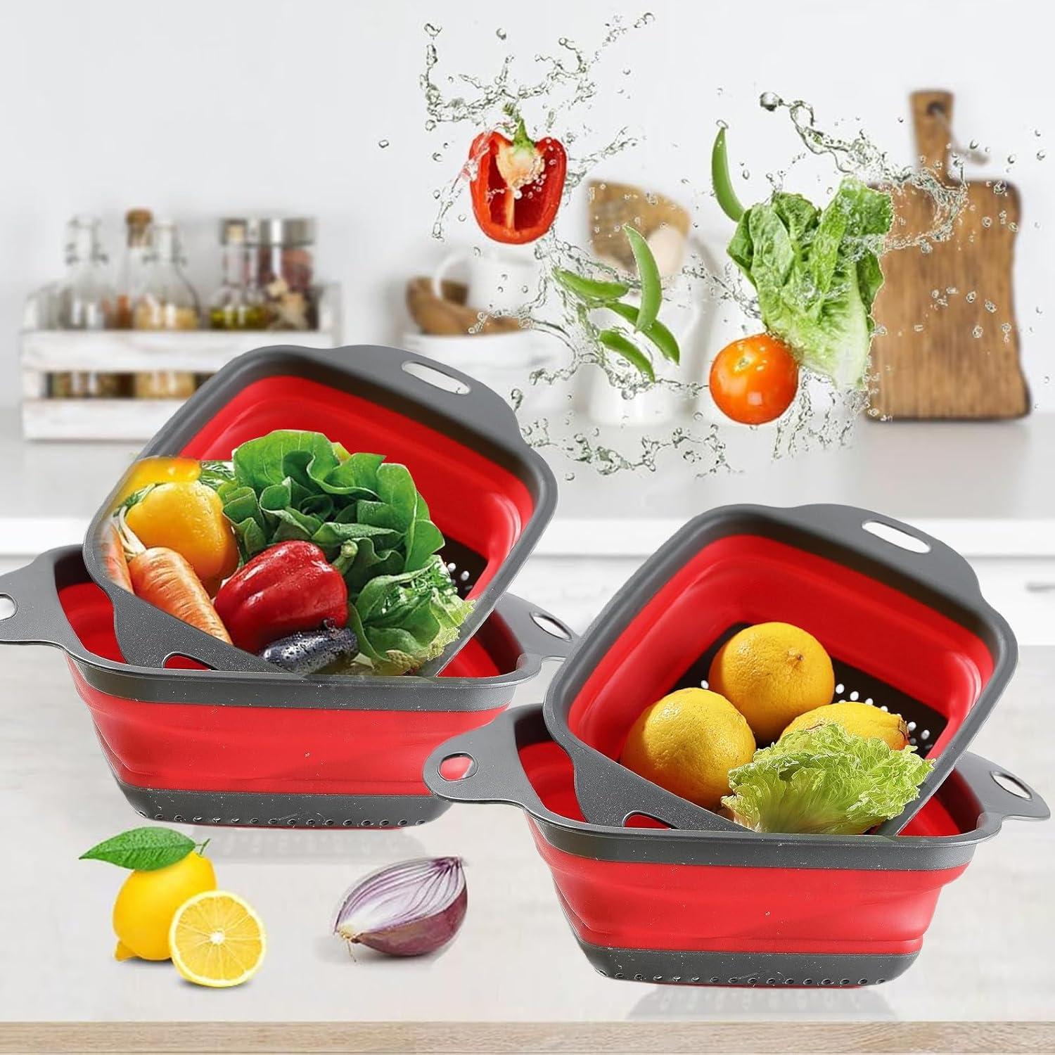 Coladores Plegables DQZSY 2PCS Silicona 24.1 y 29.2 cm Rojo