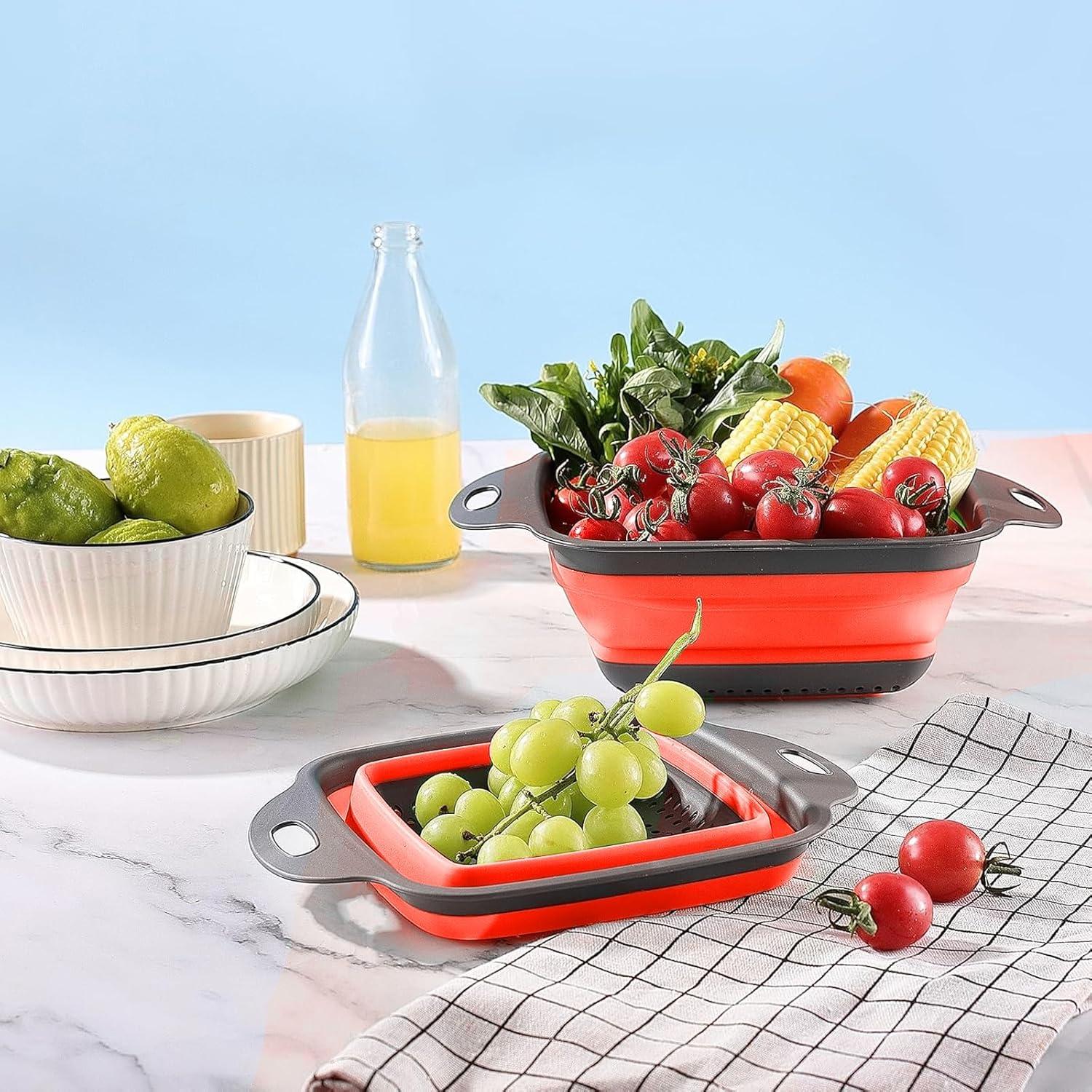 Coladores Plegables DQZSY 2PCS Silicona 24.1 y 29.2 cm Rojo