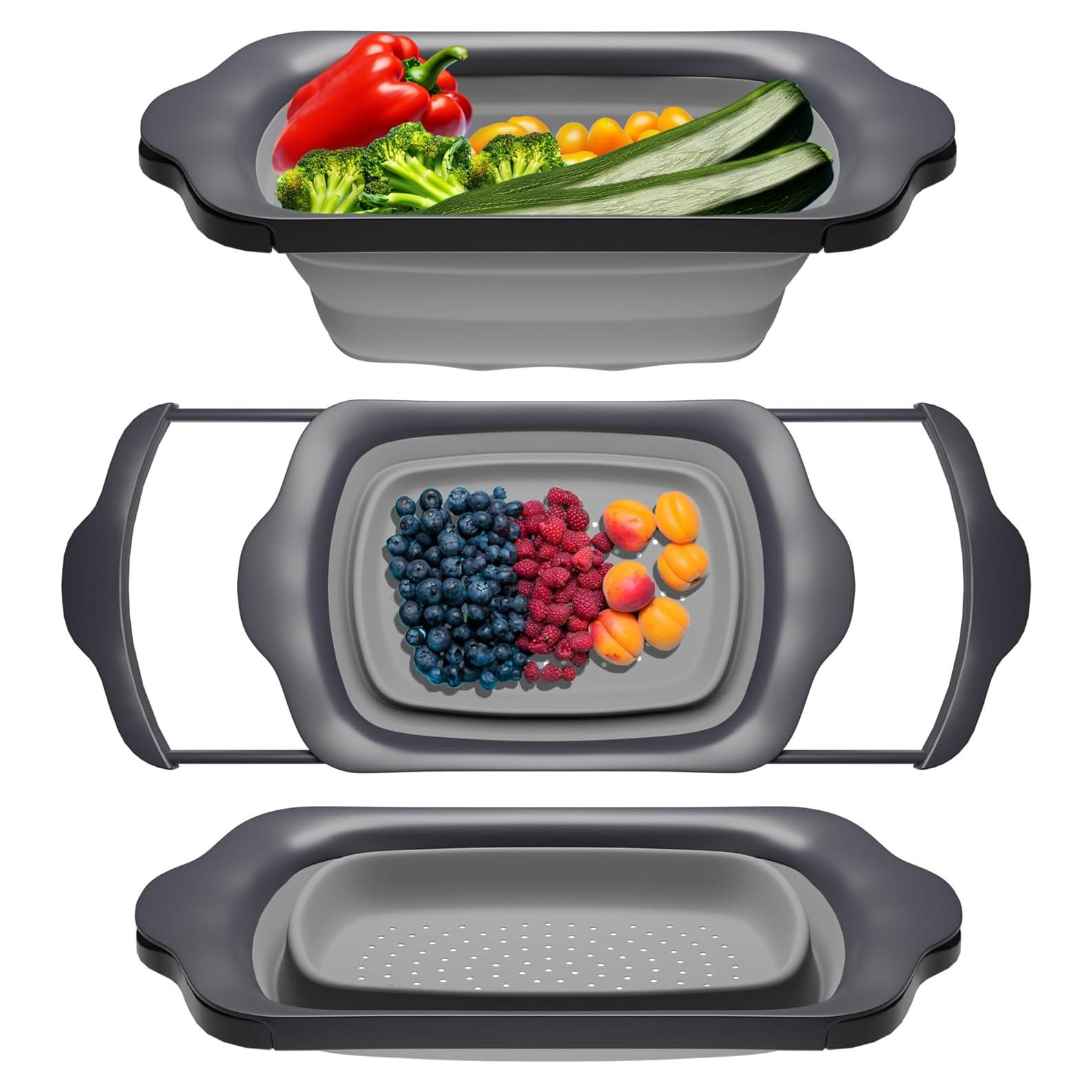 Colador Plegable Comfify XL 6 Cuartos Gris - Silicona Duradera