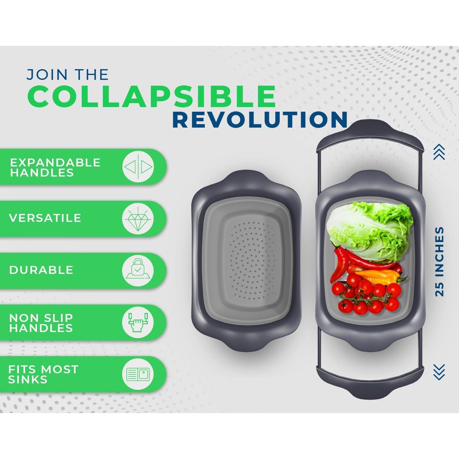 Colador Plegable Comfify XL 6 Cuartos Gris - Silicona Duradera