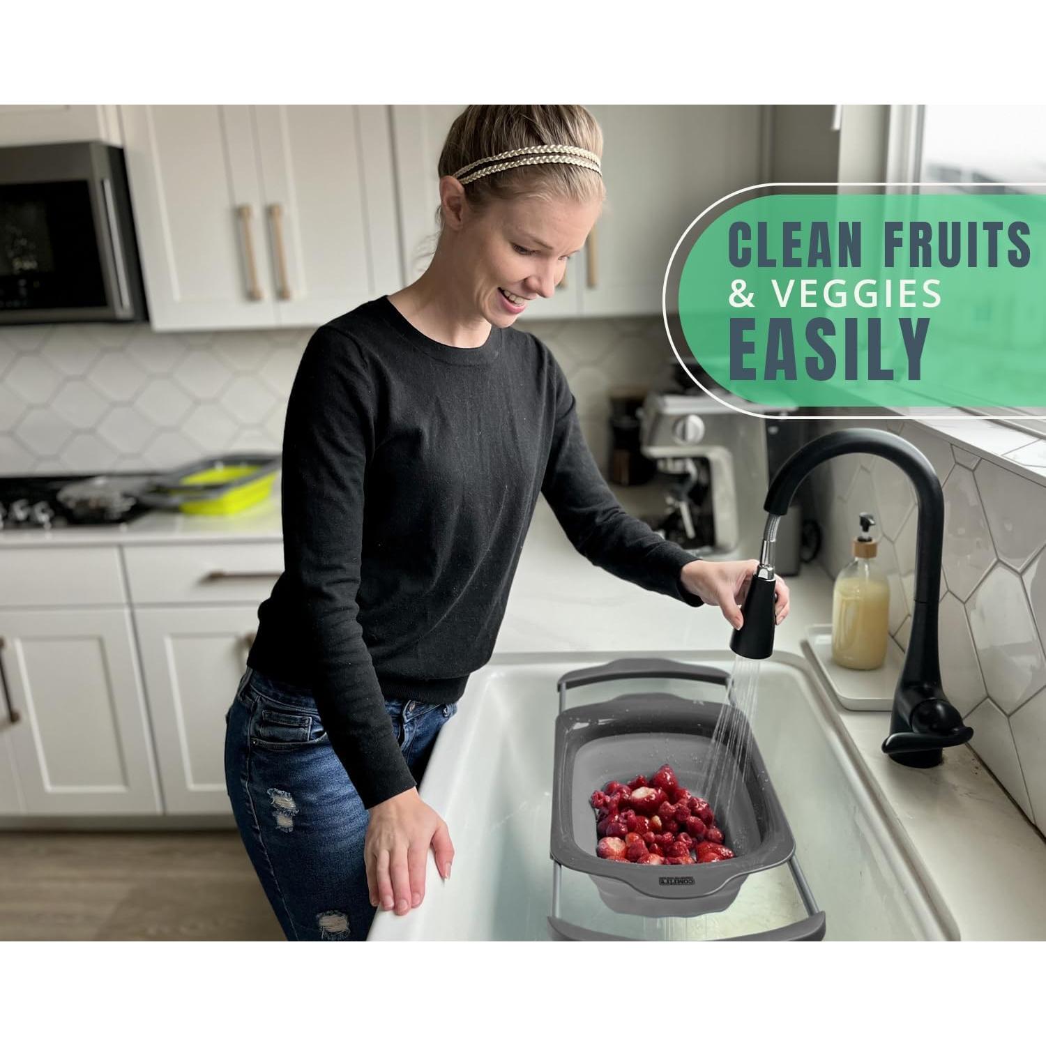 Colador Plegable Comfify XL 6 Cuartos Gris - Silicona Duradera