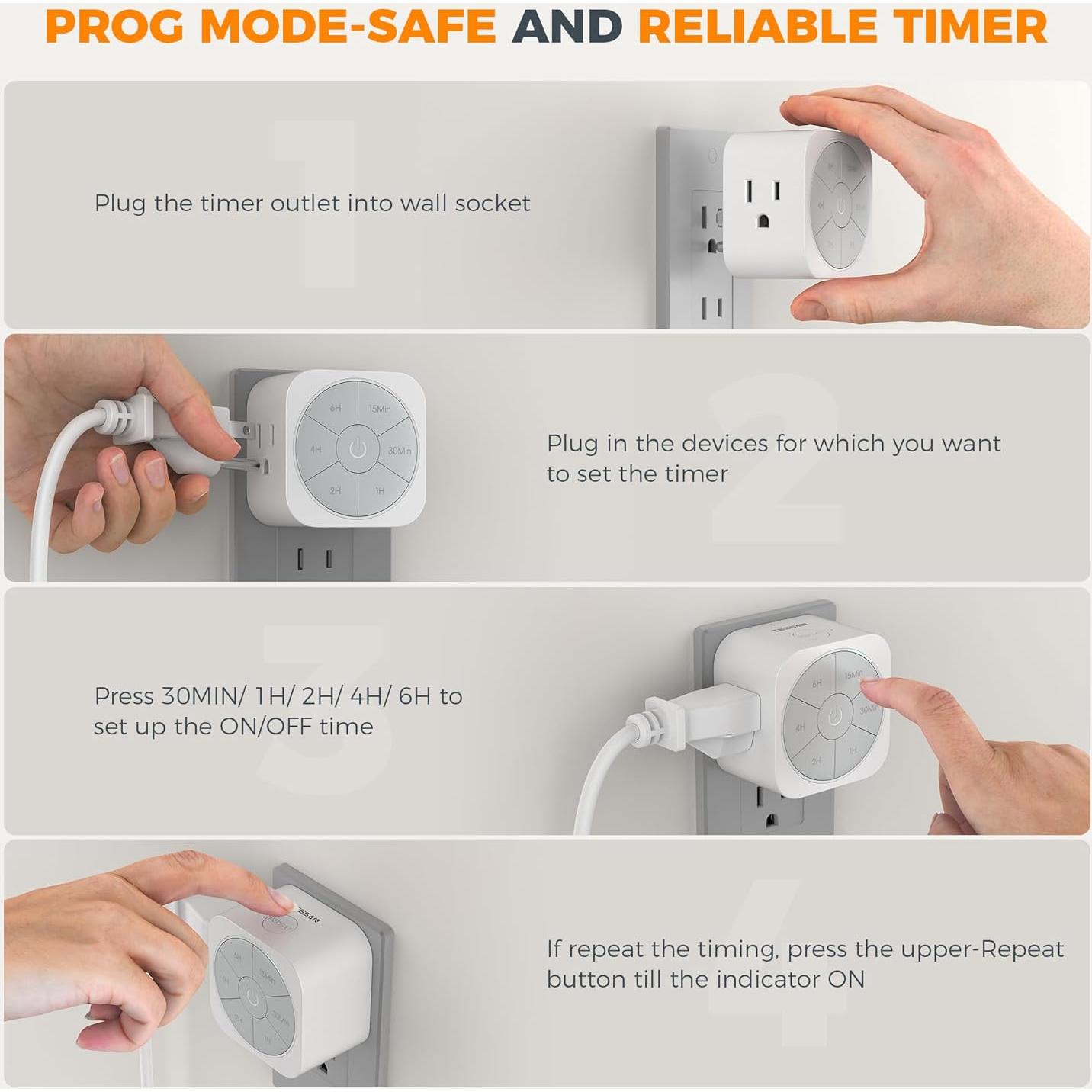 Temporizador de Enchufe TESSAN 6H para Luces y Electrodomésticos