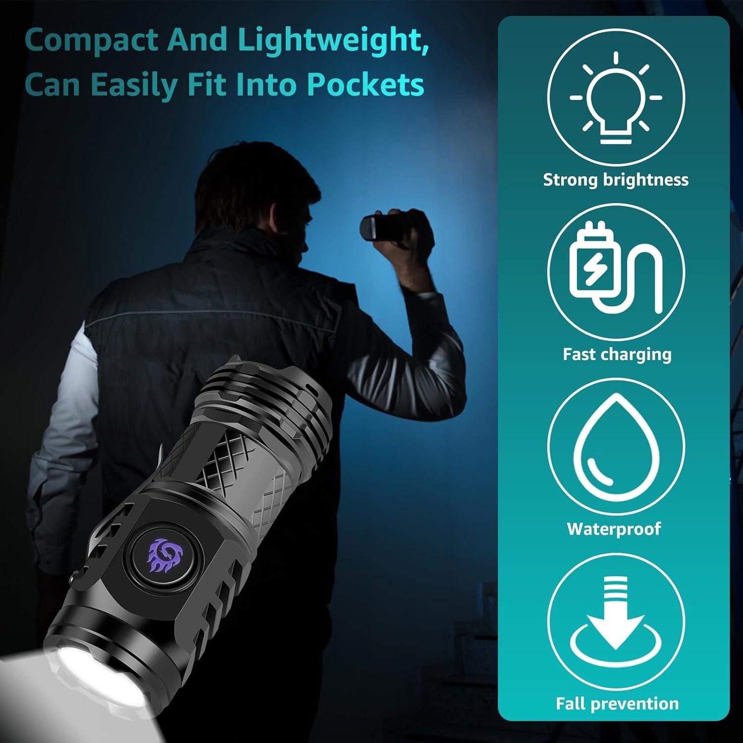 Mini Linterna LED NEMTMCUA 5 Modos Impermeable IPX4 Negro