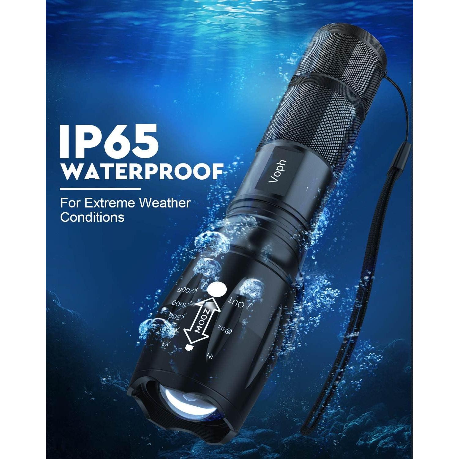 Linterna Táctica LED Voph 2000 Lúmenes 5 Modos 2 Paquete