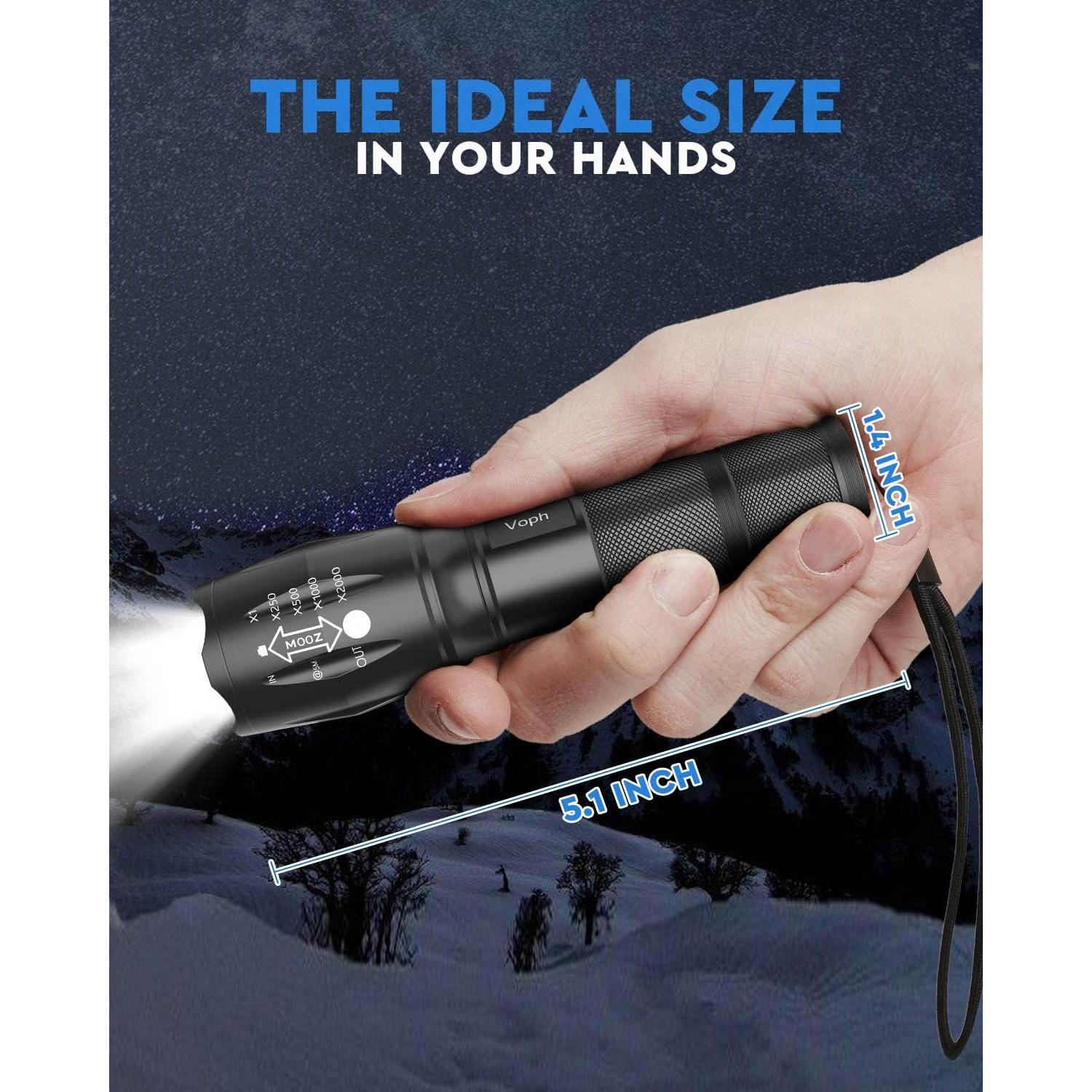 Linterna Táctica LED Voph 2000 Lúmenes 5 Modos 2 Paquete