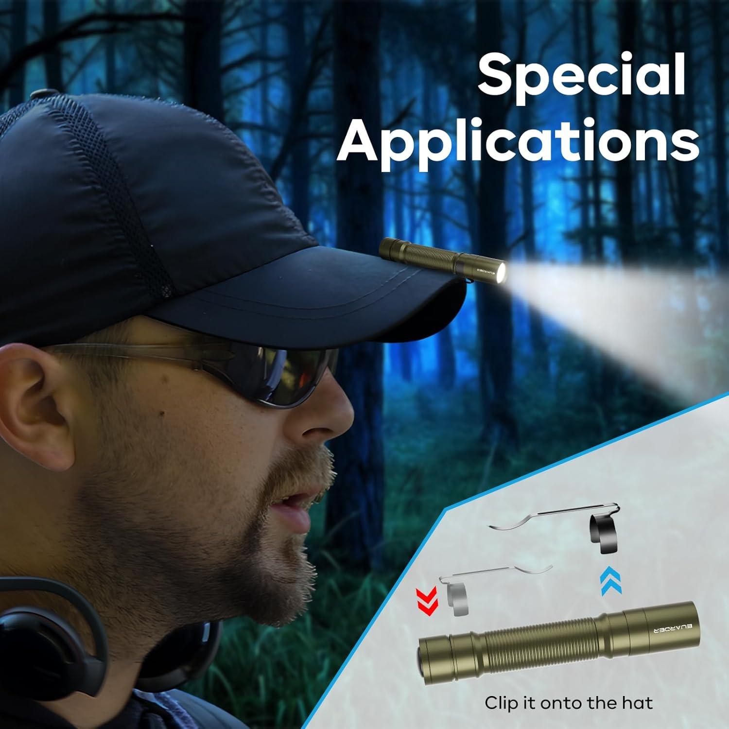 Mini Linterna LED EUARDER 200 Lúmenes Verde Compacta