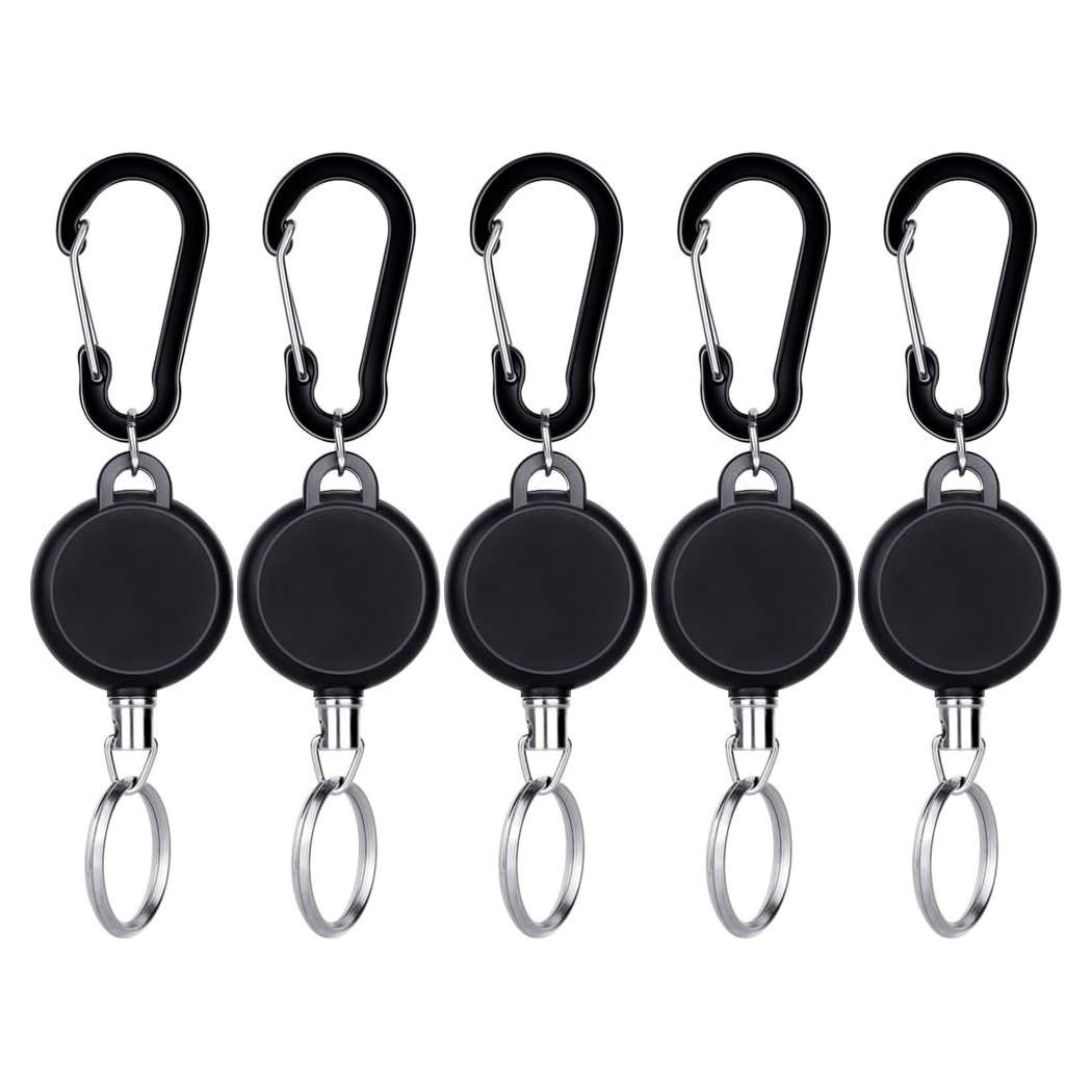 Portacarnet Retráctil Selizo 5 Pcs Clip Identificación Negro