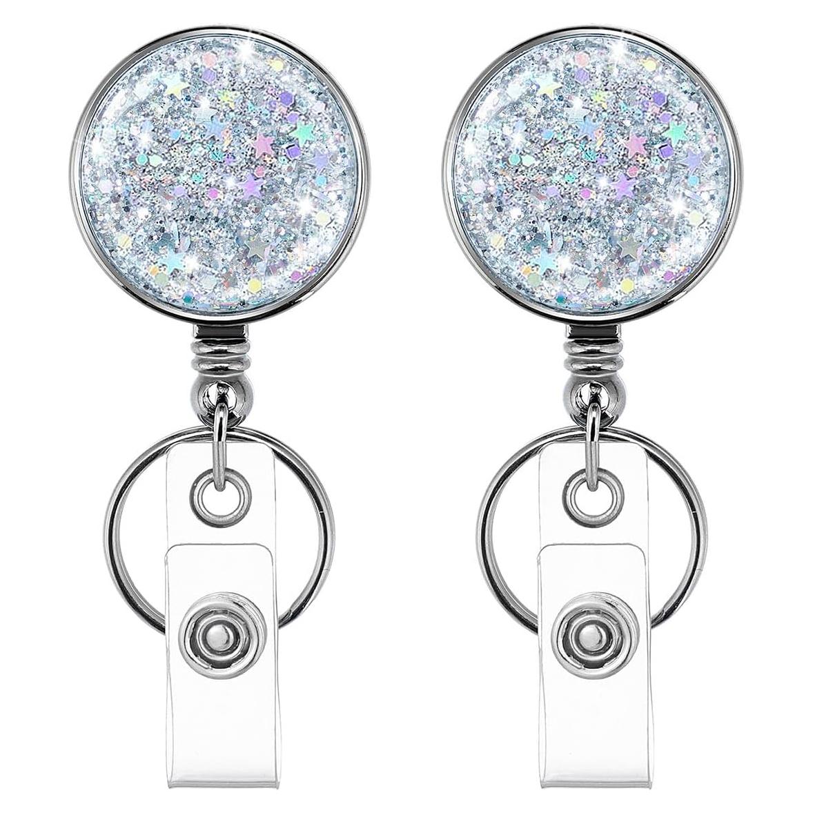 Carrete Retráctil de Insignia HASFINE 2 Pcs Plateado Brillante