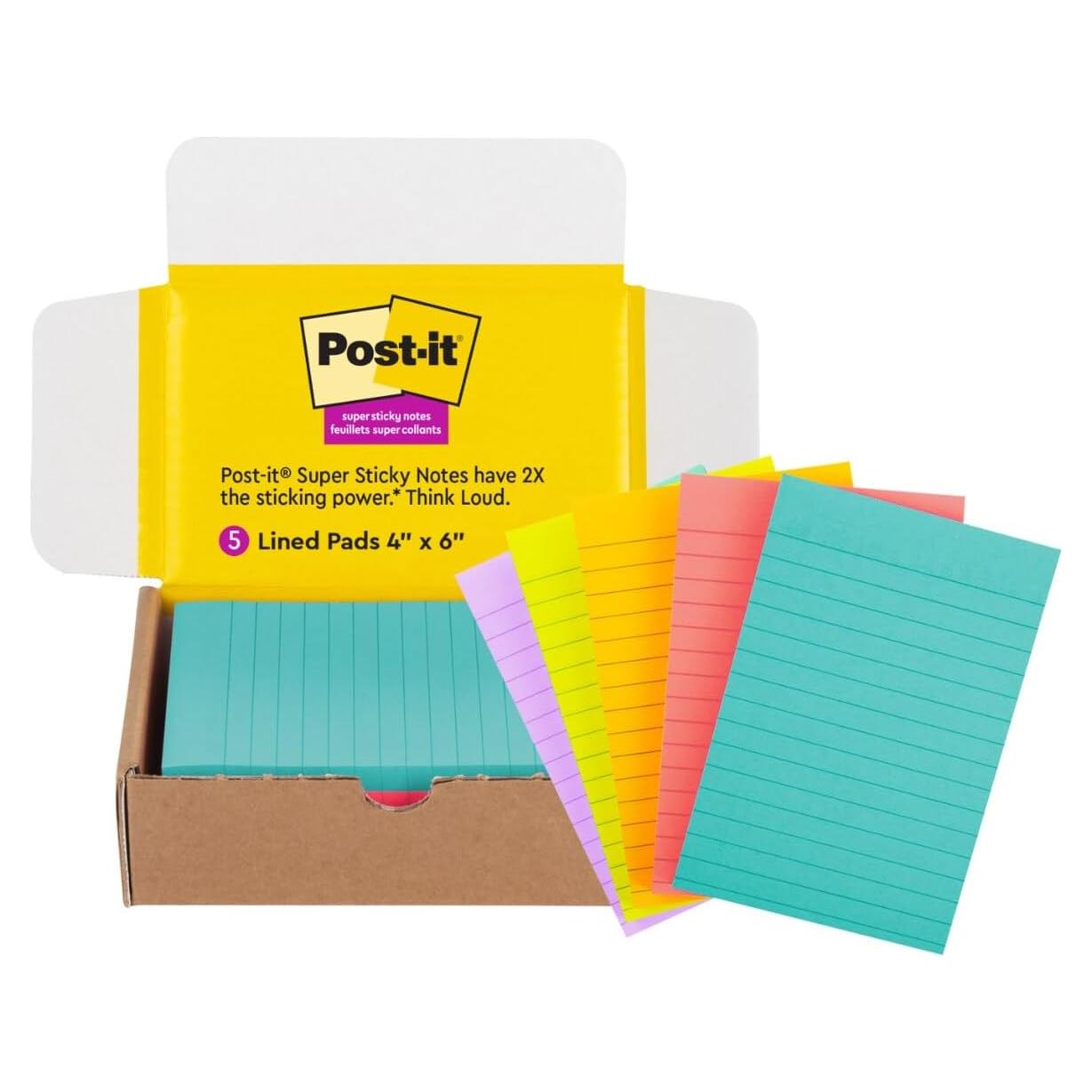Notas Adhesivas Super Sticky Post-it 5 Blocs 10.16x15.24 cm Colores Brillantes