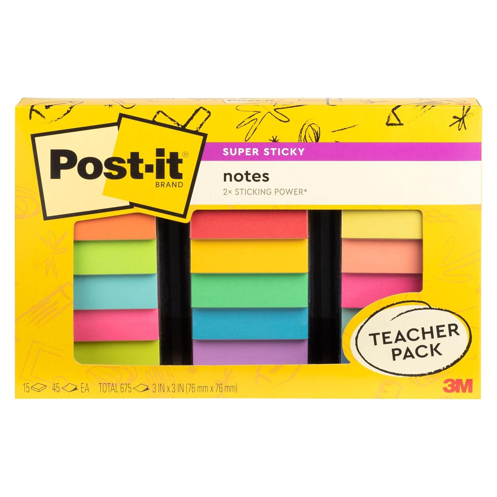 Post-it Notas Super Adhesivas 7.6x7.6cm Colores Variados 15 Paquetes
