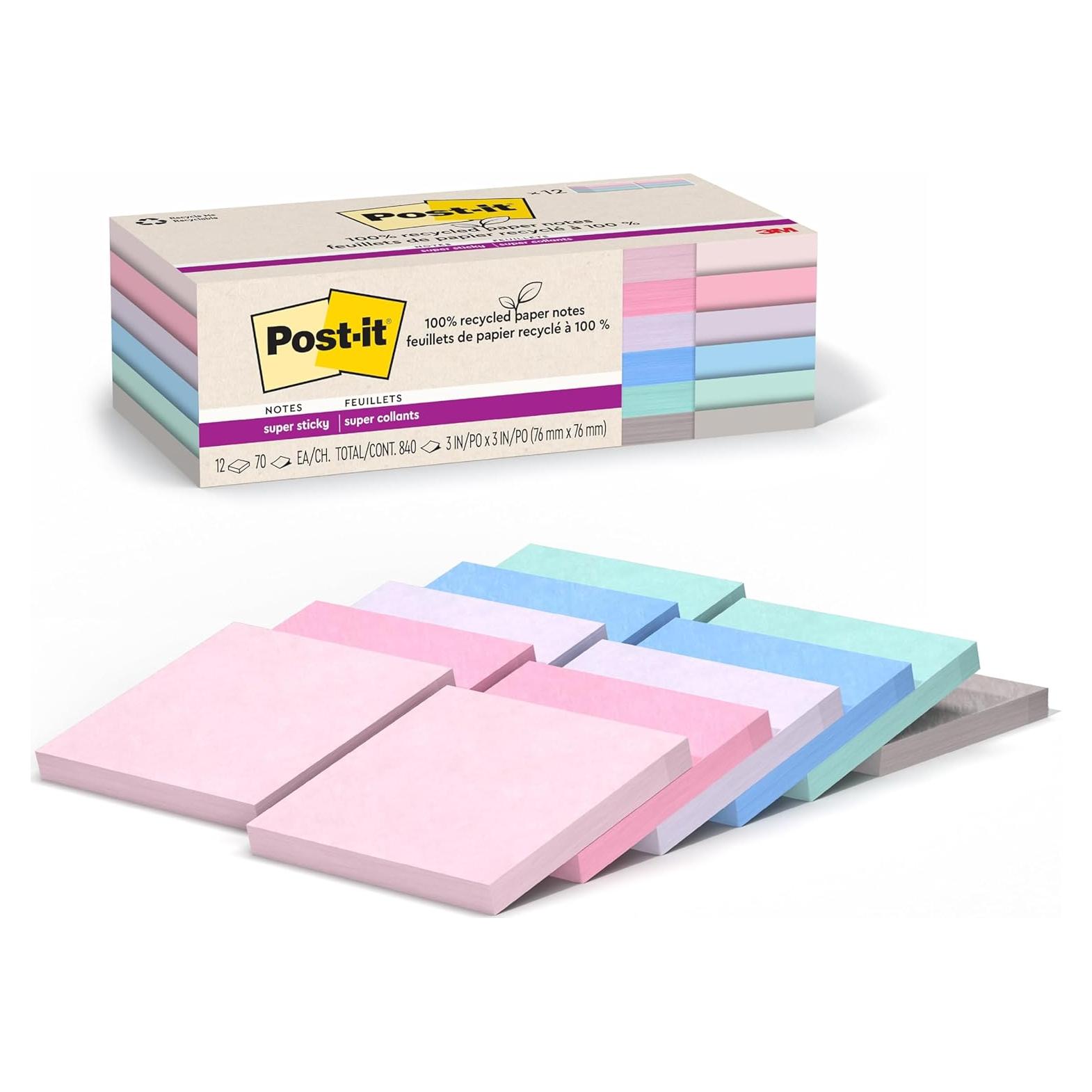 Notas Adhesivas Super Sticky Post-it 100% Recicladas 7.62cm Cuadradas