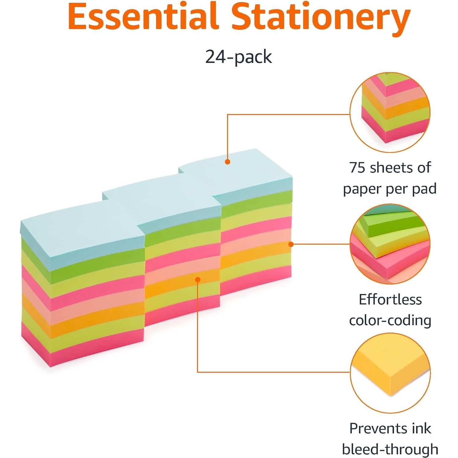 Notas Adhesivas Rectangulares Mini Amazon Basics 3.81x5.08cm 24 Pzs