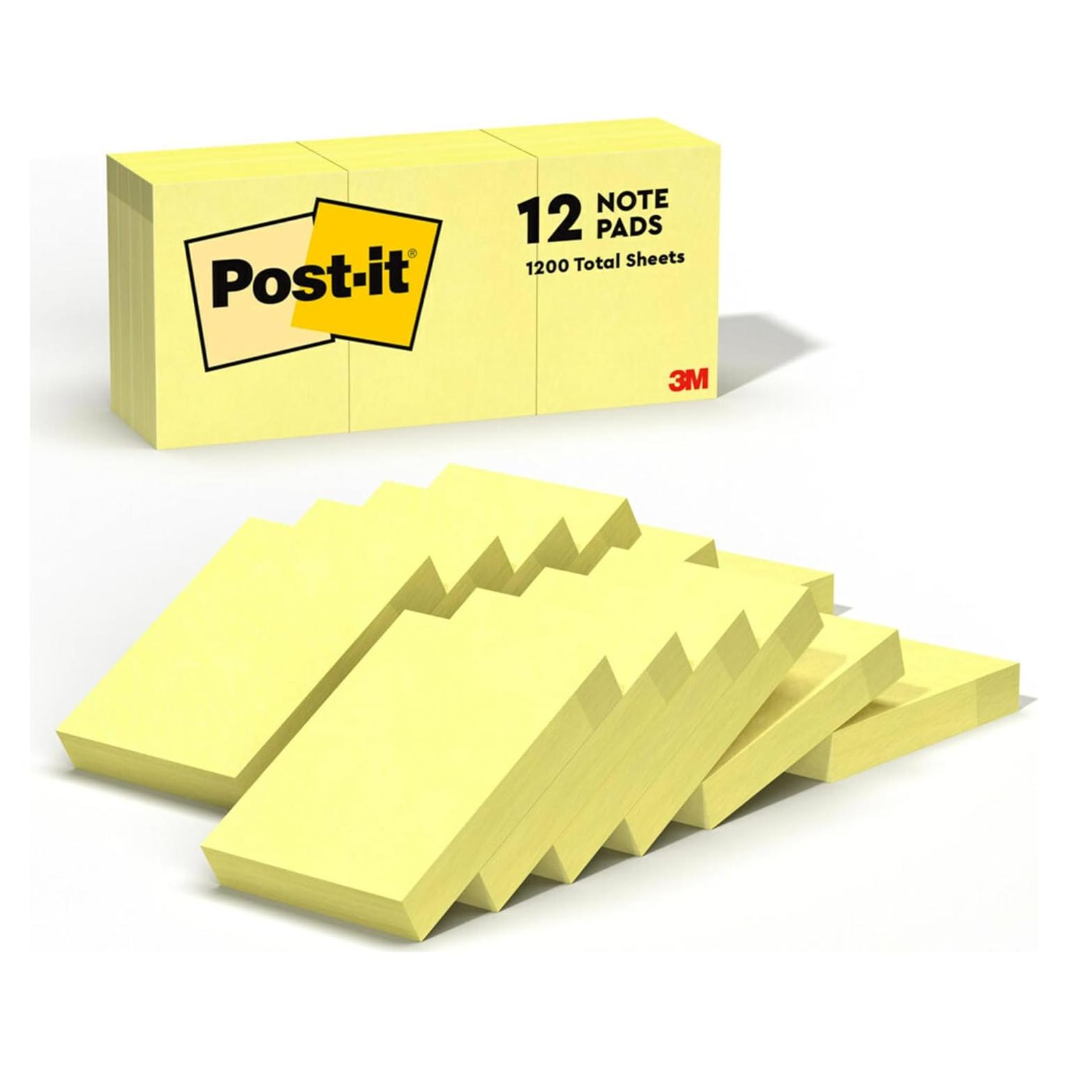 Notas Post-it Amarillo Canario 1.6 x 4.6 cm, 12 Bloc de 100 Hojas
