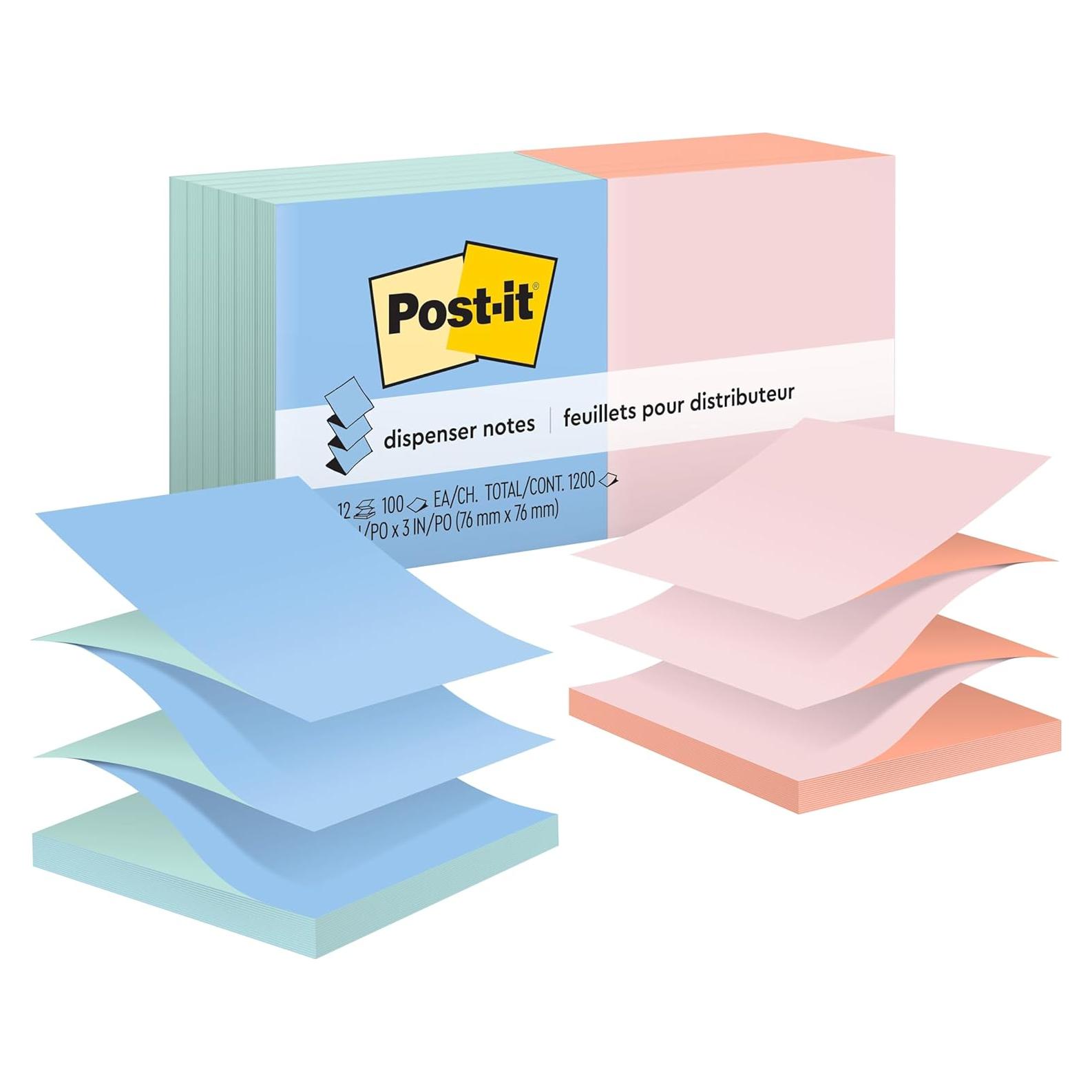 Notas Post-it Dispensadoras 7.62x7.62 cm Pastel 12 Blocs