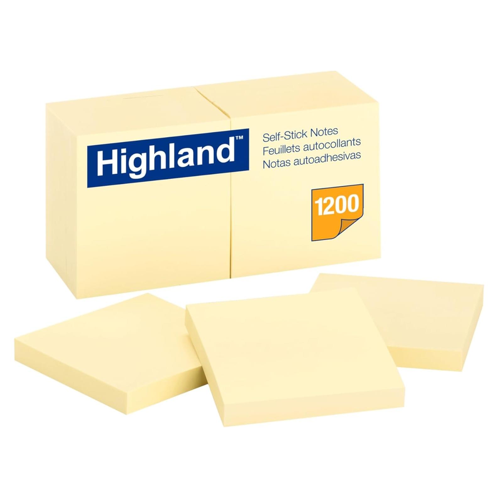 Notas Adhesivas Highland 7.6x7.6 cm Amarillo Paquete 12