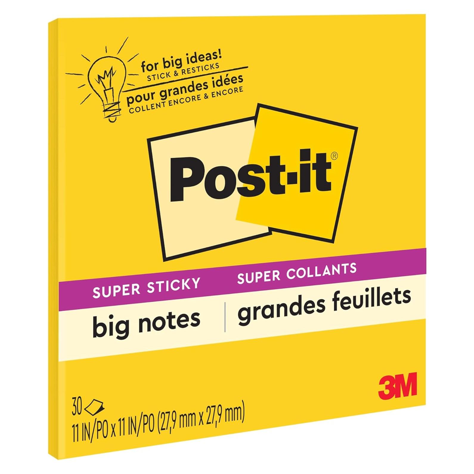 Notas Grandes Super Adhesivas Post-it 28x28 cm Amarillo 30 Hojas