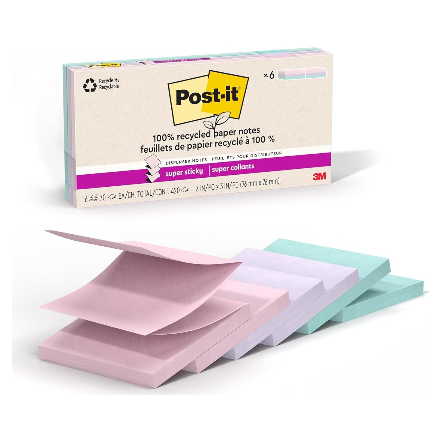 Notas Adhesivas Super Sticky Post-it 100% Recicladas 7.62 cm