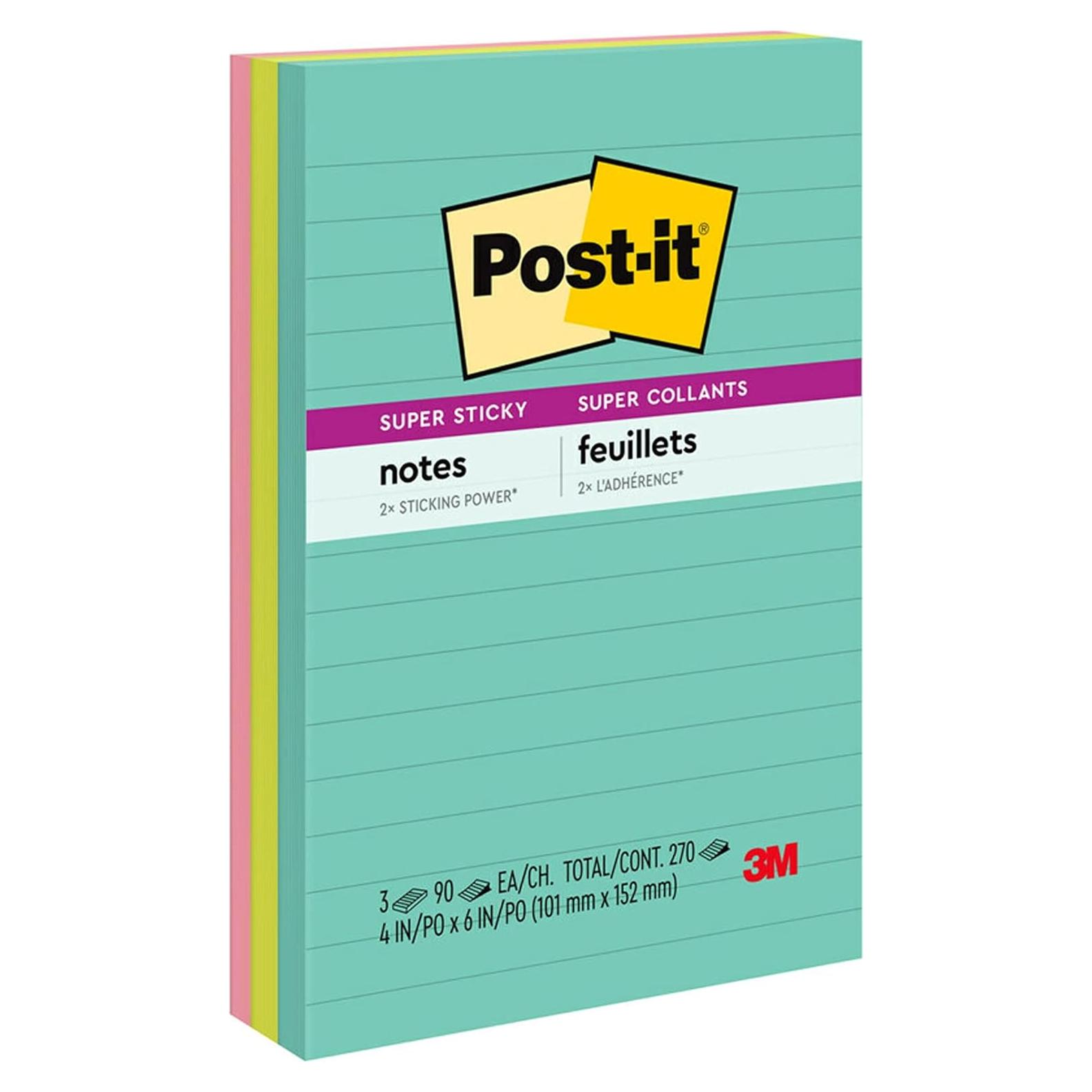 Notas Adhesivas Super Pegajosas Post-it 3 Blocs 10.16x15.24cm
