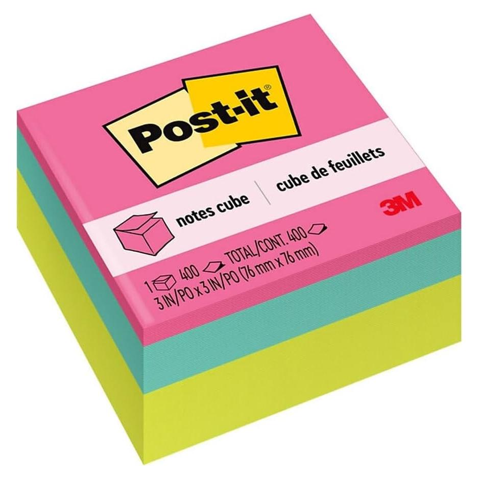 Cubo de Notas Post-it 400 Hojas 7.62 cm Colores Brillantes