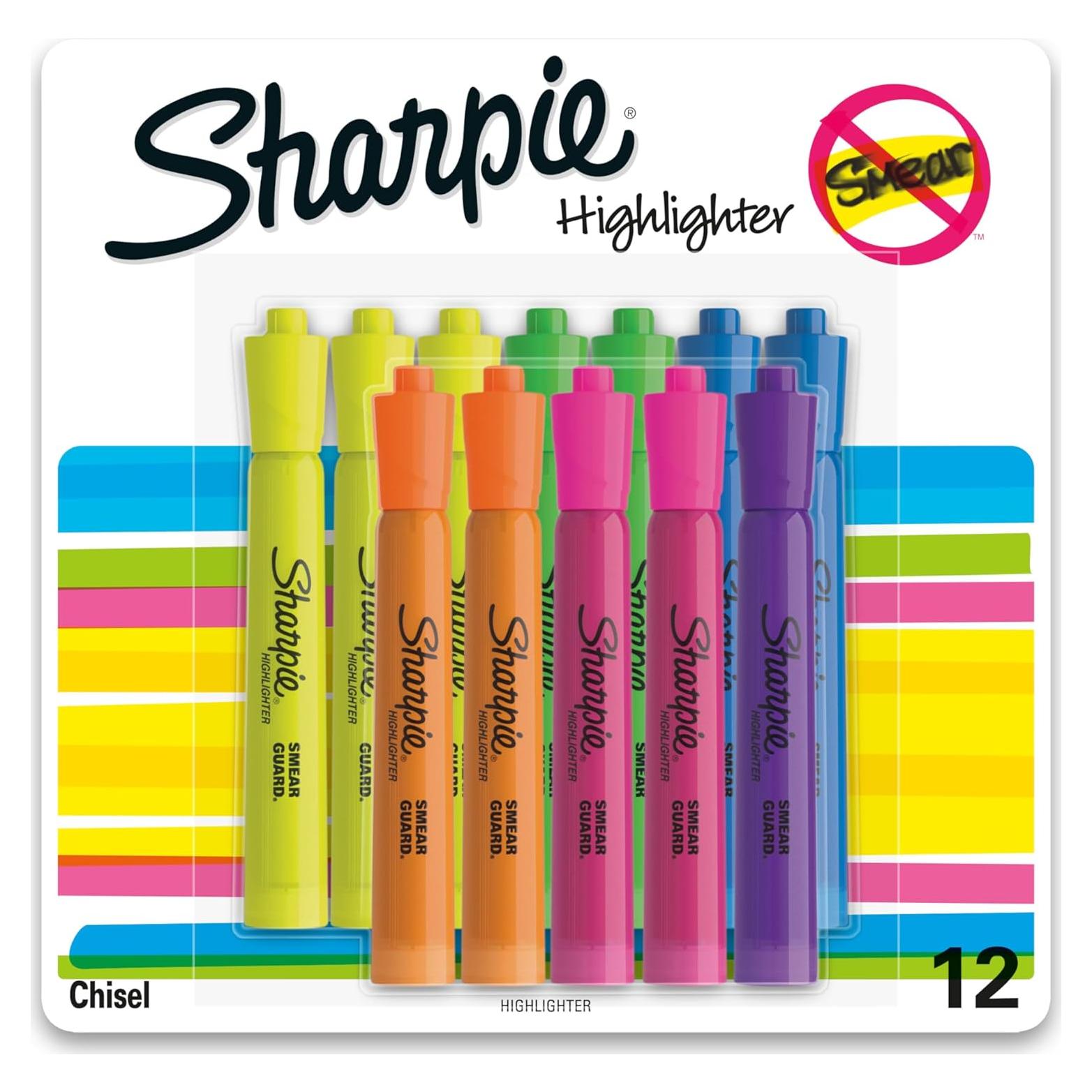 Juego de 12 Marcadores Fluorescentes Sharpie Punta Cincel