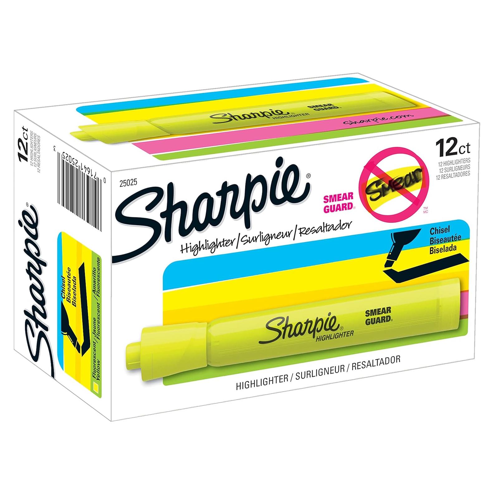 Marcadores de Resaltador Sharpie Tank Amarillo Fluorescente 12 Unidades