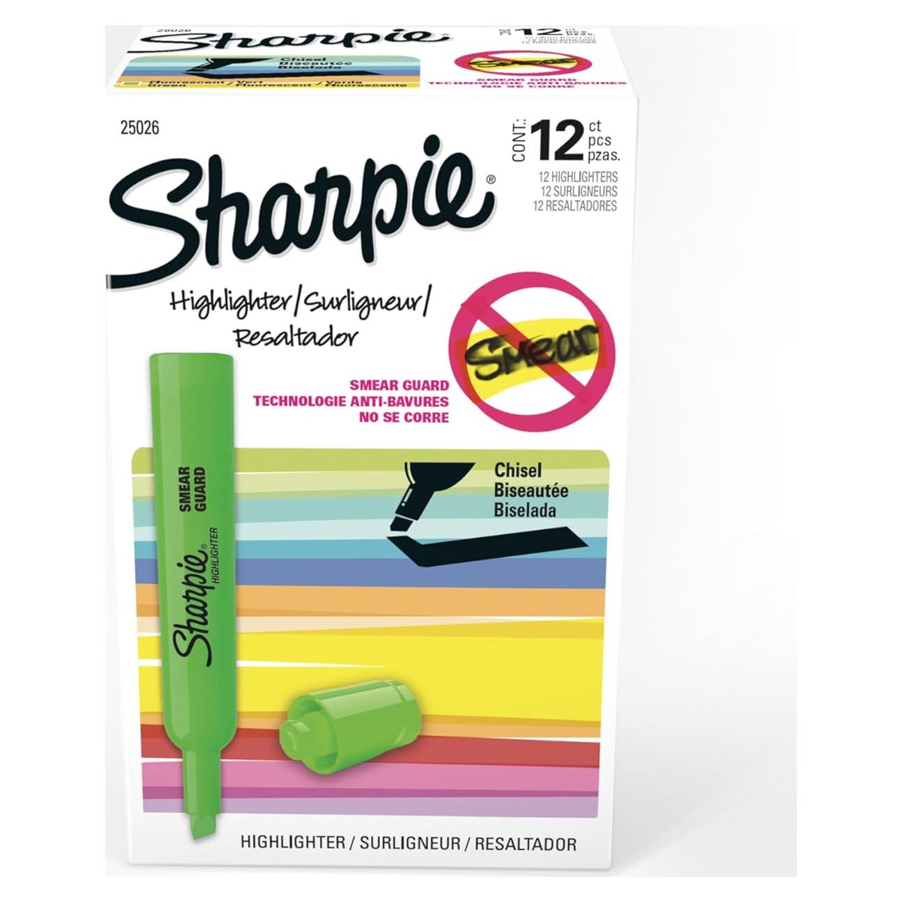 Marcadores de Resaltador Sharpie Tank Verde Fluorescente - 12 Unidades