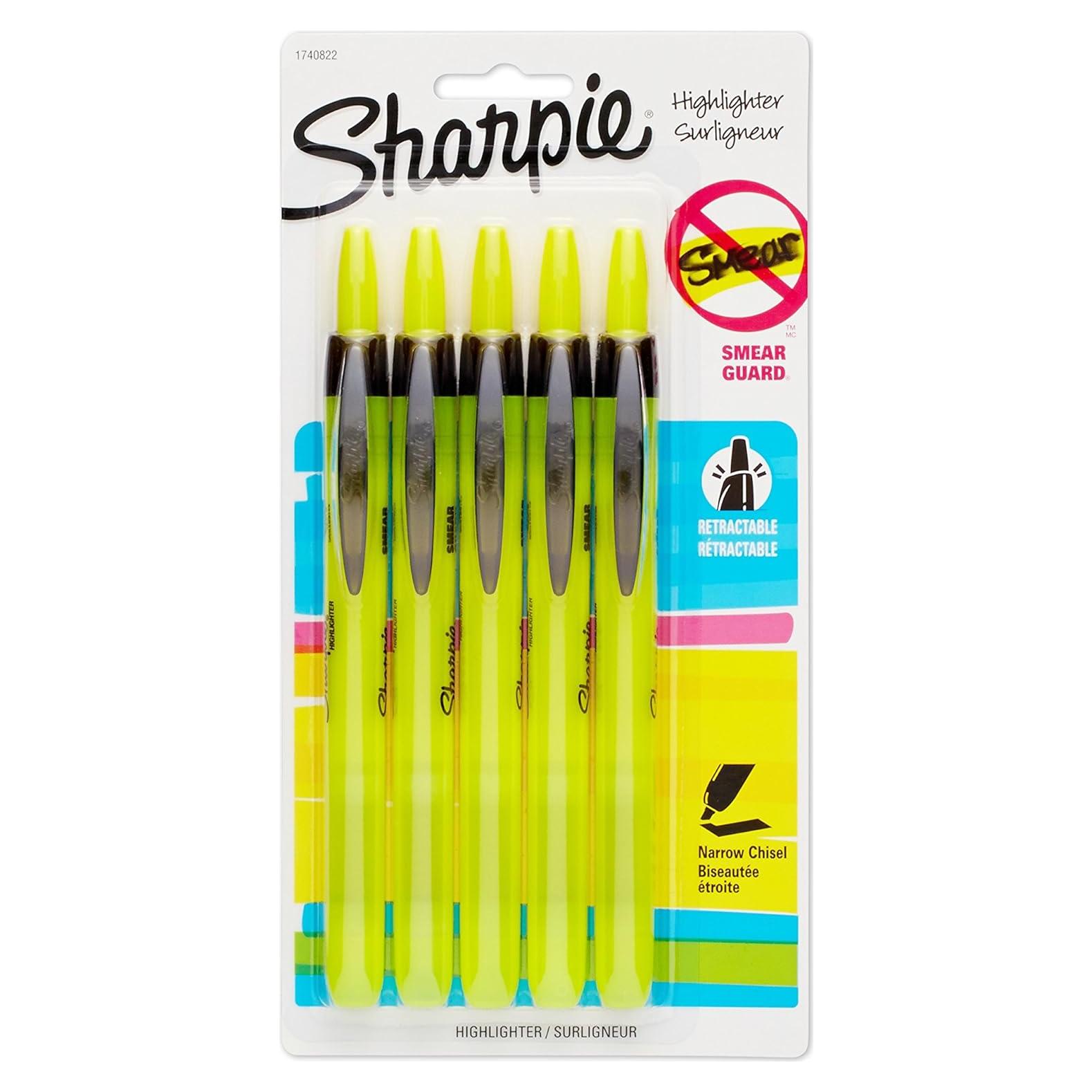 Marcadores Resaltadores Retráctiles Sharpie Amarillo 5 Unidades
